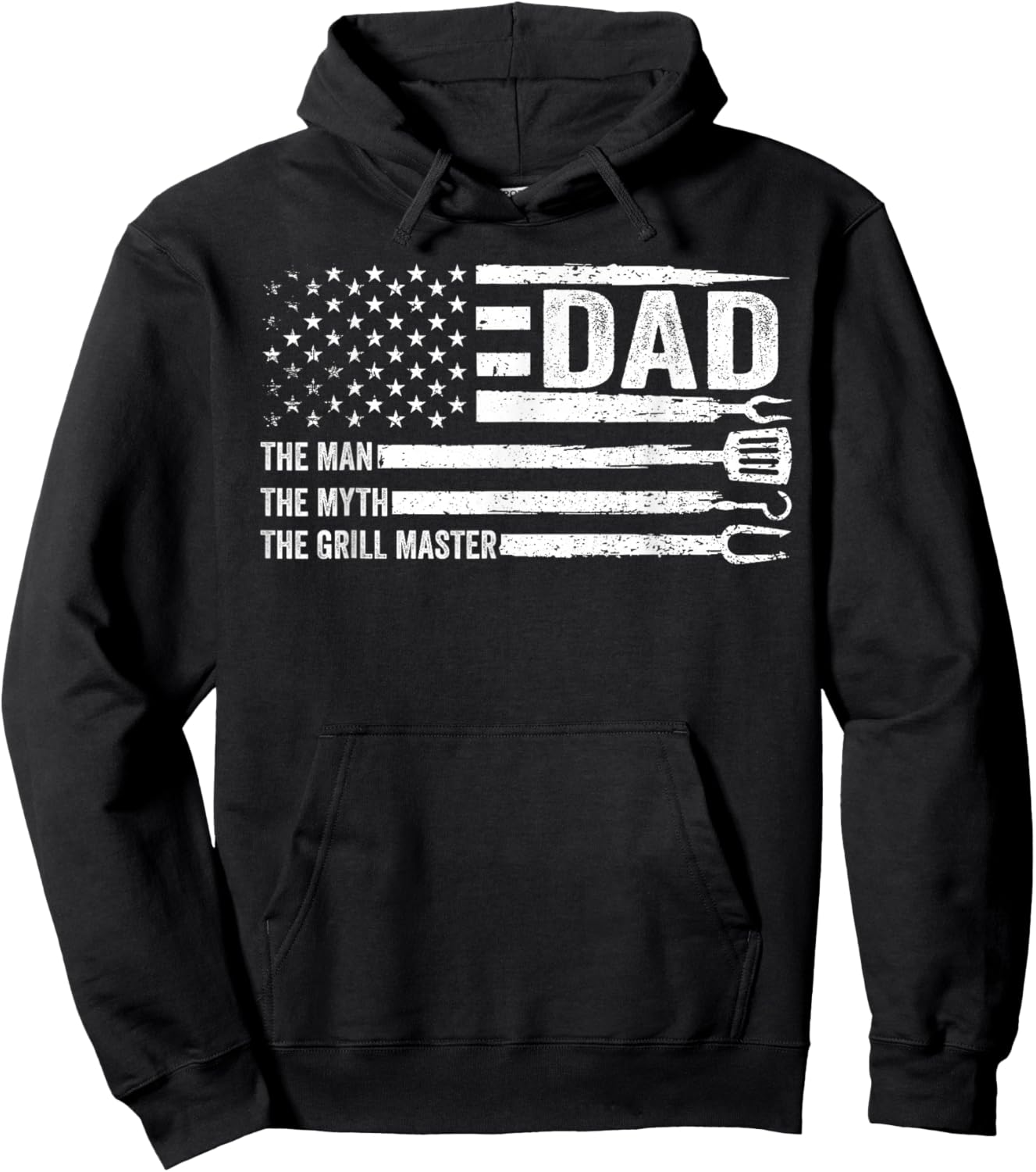 Dad The Man The Myth The Grill Master USA Flag Father's Day Hoodie - Hoodie | Black
