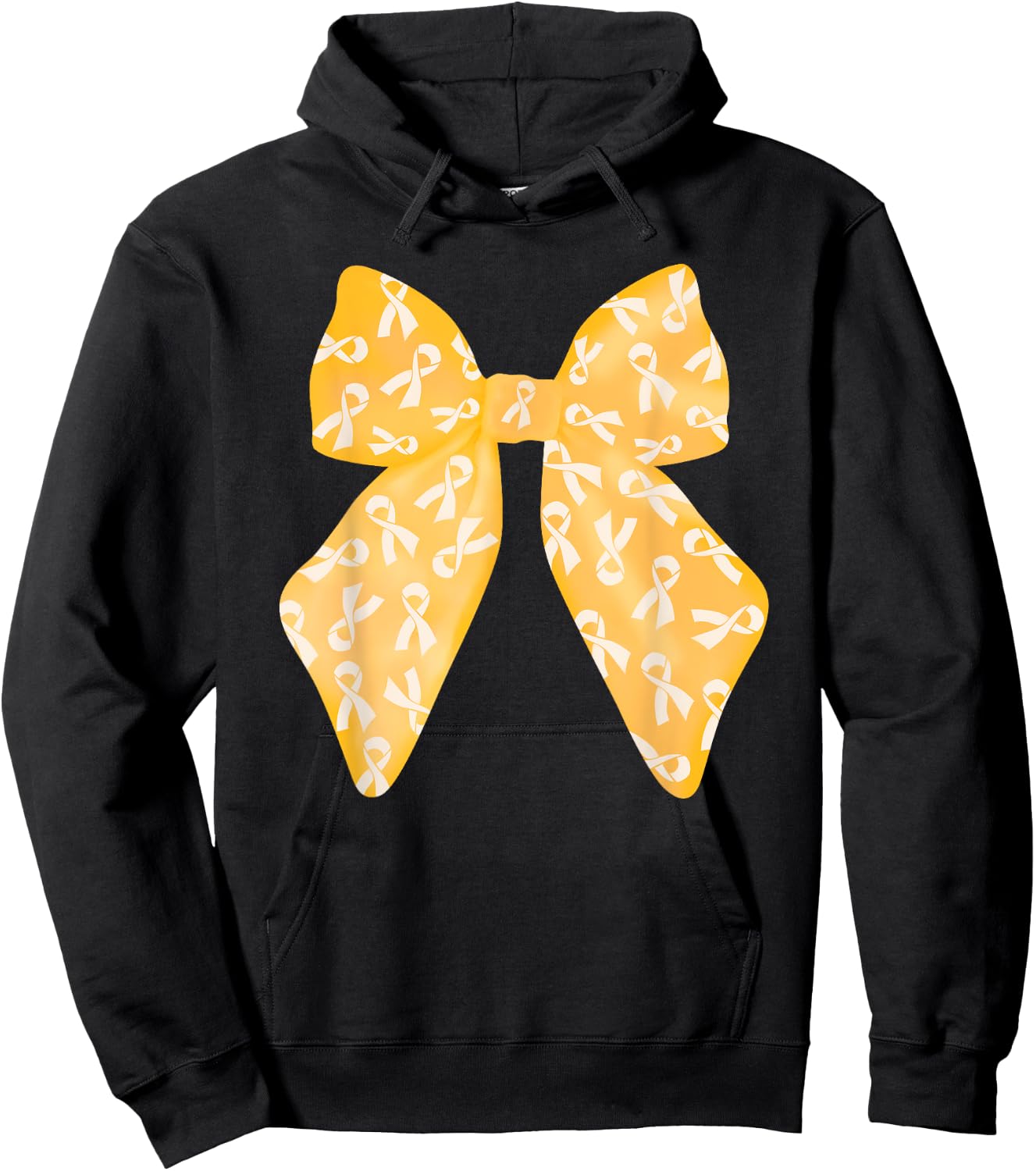 Coquette Gold Bow Childhood Cancer Awareness Women Kids Girl Hoodie - Hoodie | Black