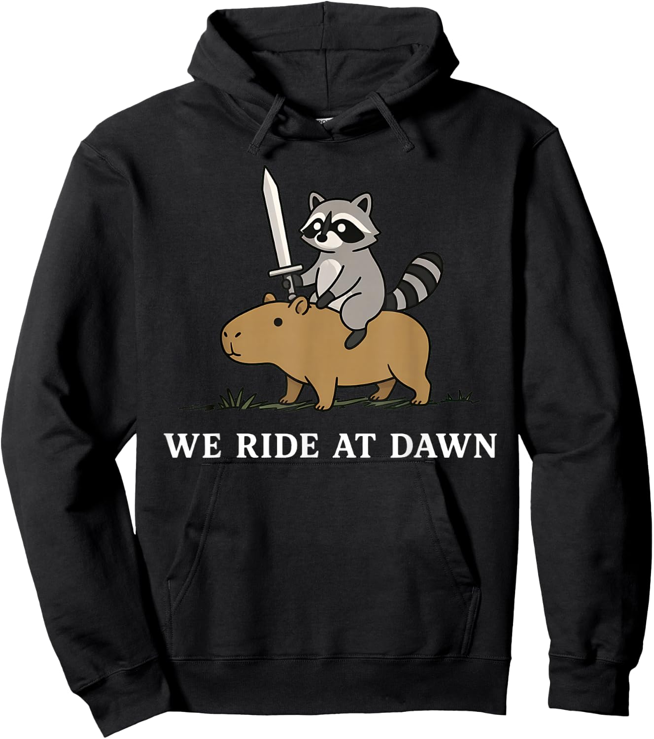 We Ride At Dawn Funny Raccoon Capybara Meme Knight Hoodie - Hoodie | Black