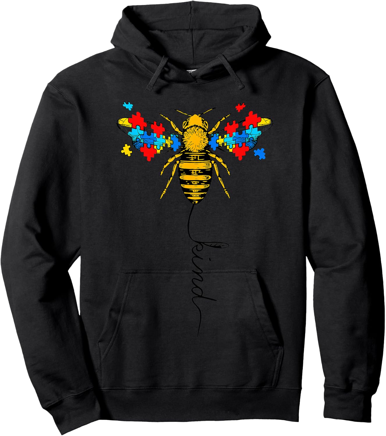 Autism Awareness Support Teacher Mom Bee Kind Puzzle Pieces Hoodie - Hoodie | Black