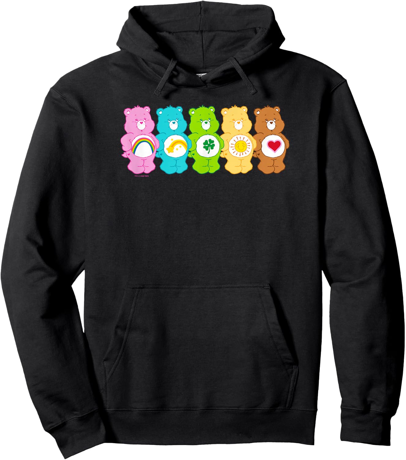 Care Bears Vintage Classic Rainbow Bears Group Line Up , Black, S Hoodie - Hoodie | Black