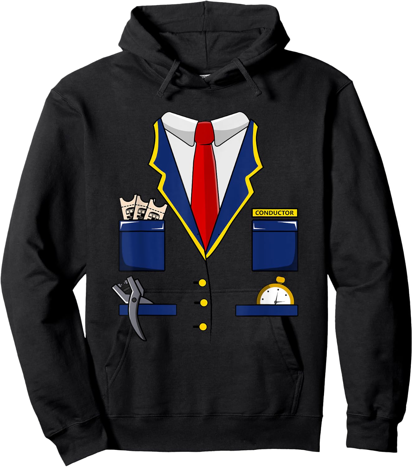Adult Kids Railroad Halloween Train Conductor Costume Hoodie - Hoodie | Black