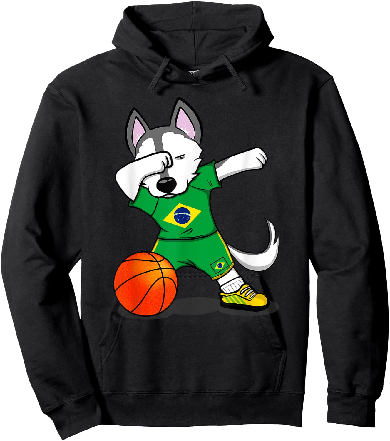 Dabbing Husky Brazil Basketball Fans Jersey Brazilian Flag Hoodie - Hoodie | Black