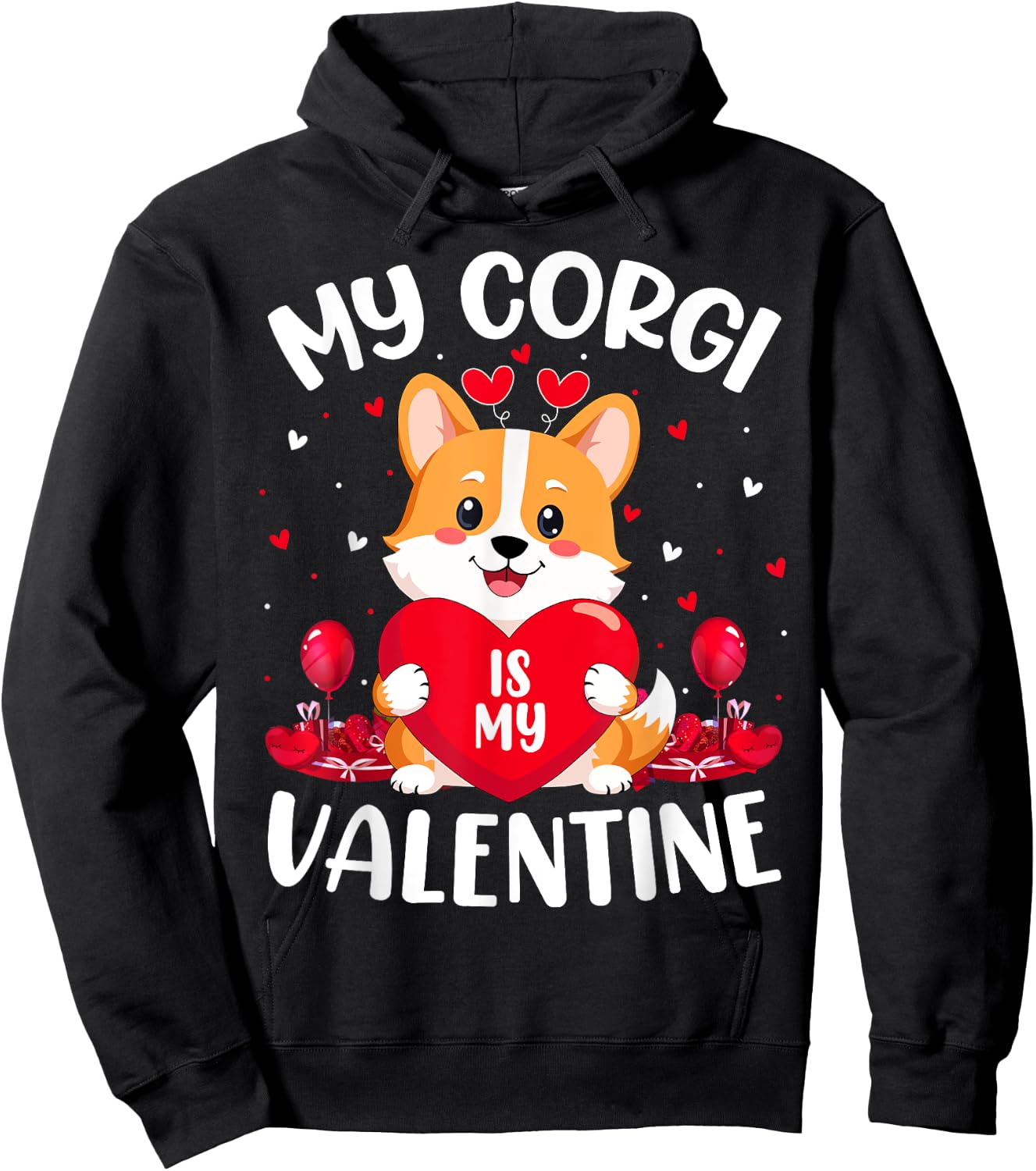 My Corgi Dog Is My Valentine Love Hearts Valentines Day Hoodie - Hoodie | Black