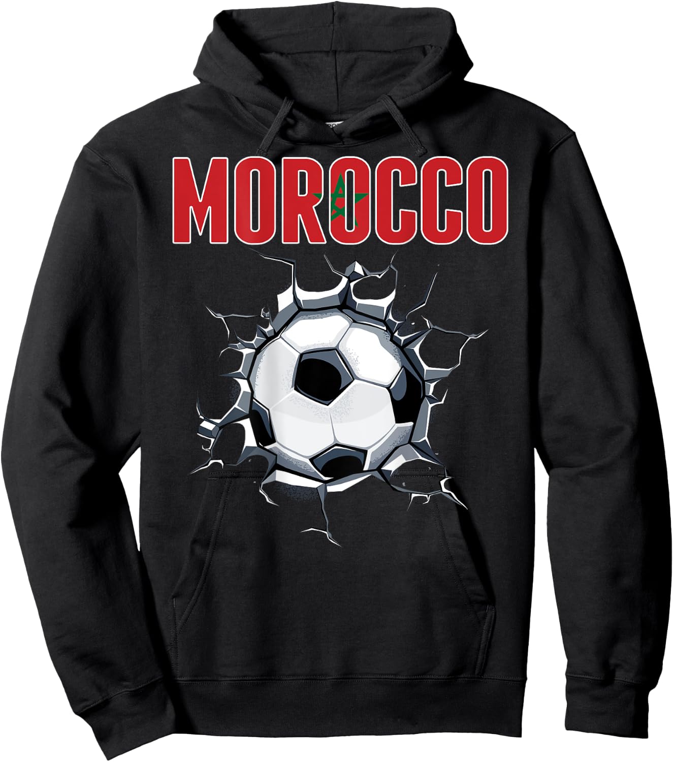 Morocco Soccer Fans Jersey Moroccan Football In Cracked Wall Hoodie - Hoodie | Black