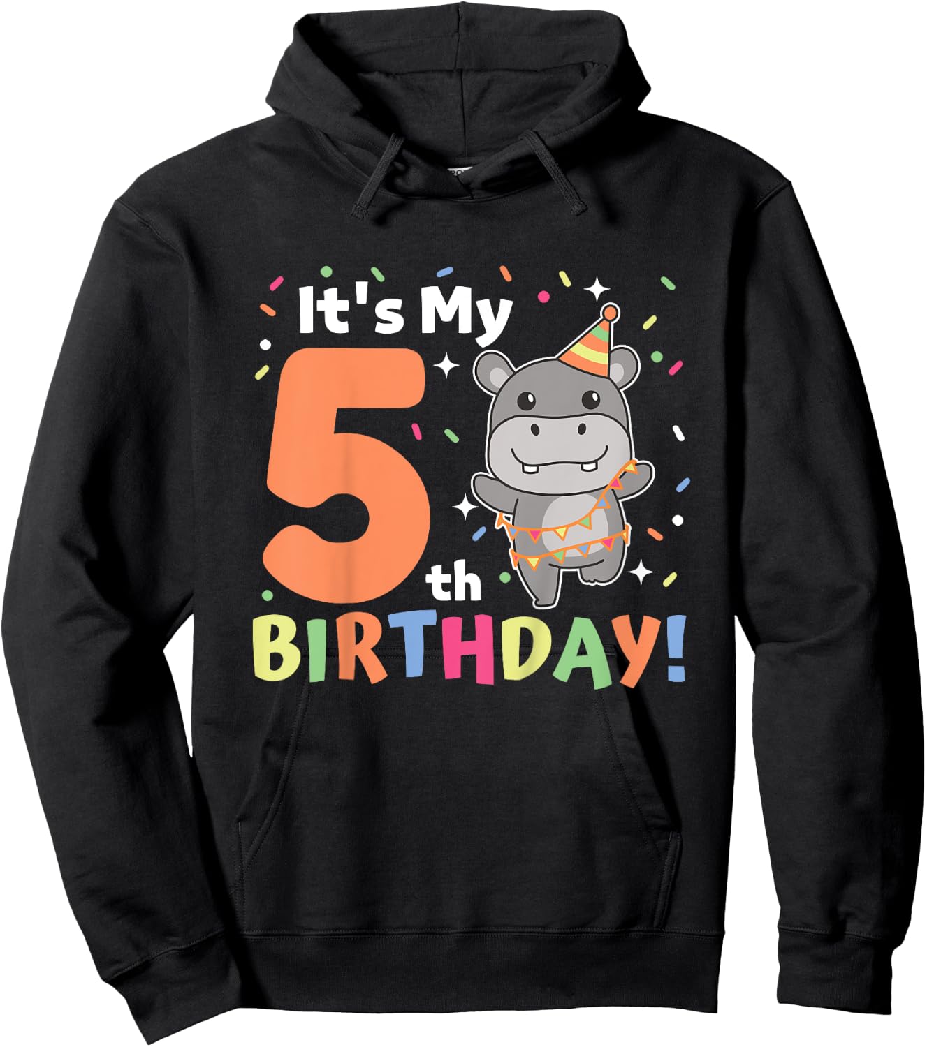 Kids Hippo 5th Birthday For Kids Five Years Old Hoodie - Hoodie | Black