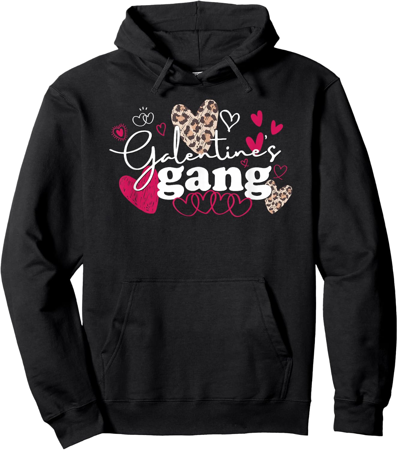 Matching Valentine's Day Galentines Gang Cute Leopard Hearts Hoodie - Hoodie | Black