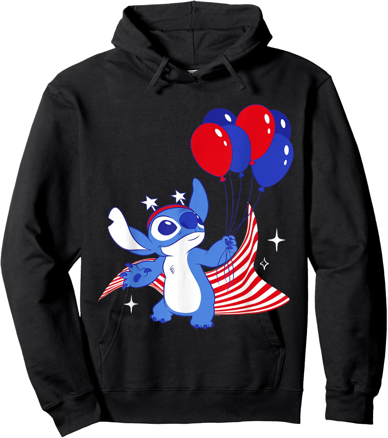 Disney Stitch with Balloons Americana 4th of July USA 250th Hoodie - Hoodie | Black