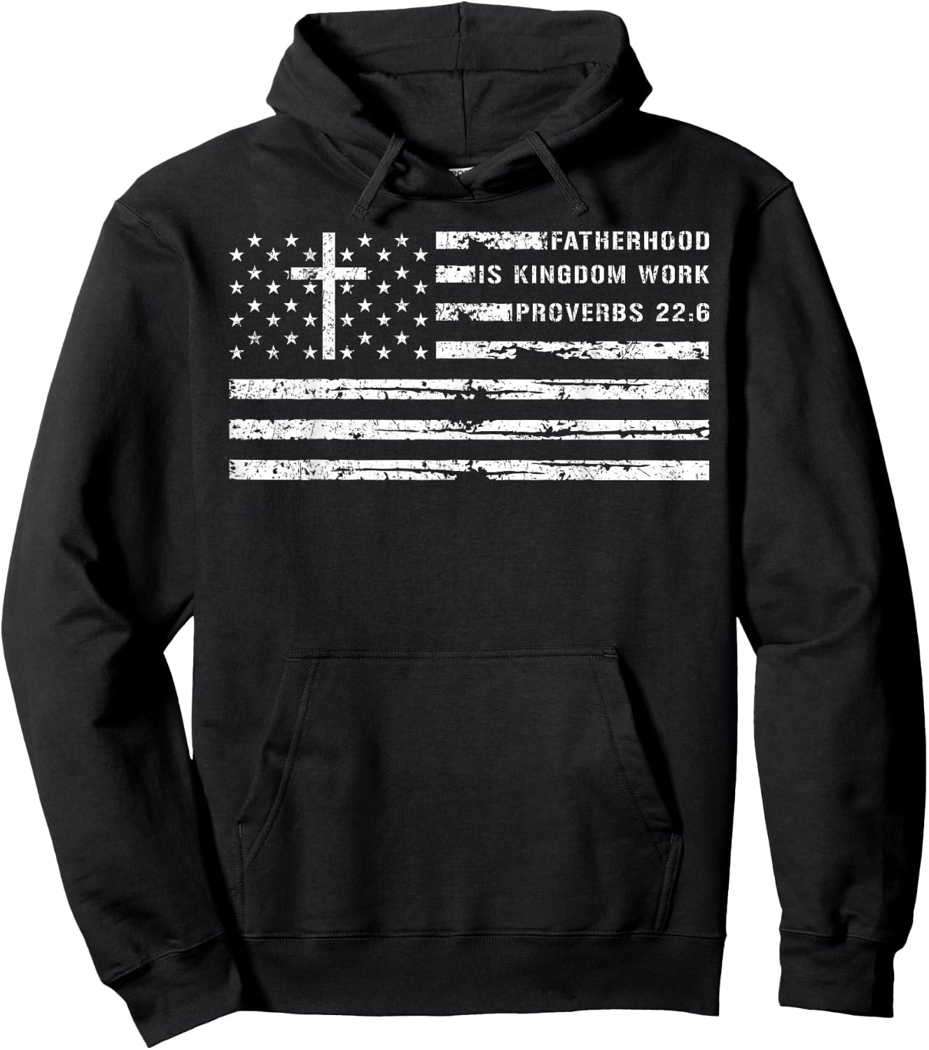 Fatherhood is Kingdom Work Christian Dad US Flag Fathers Day Hoodie - Hoodie | Black