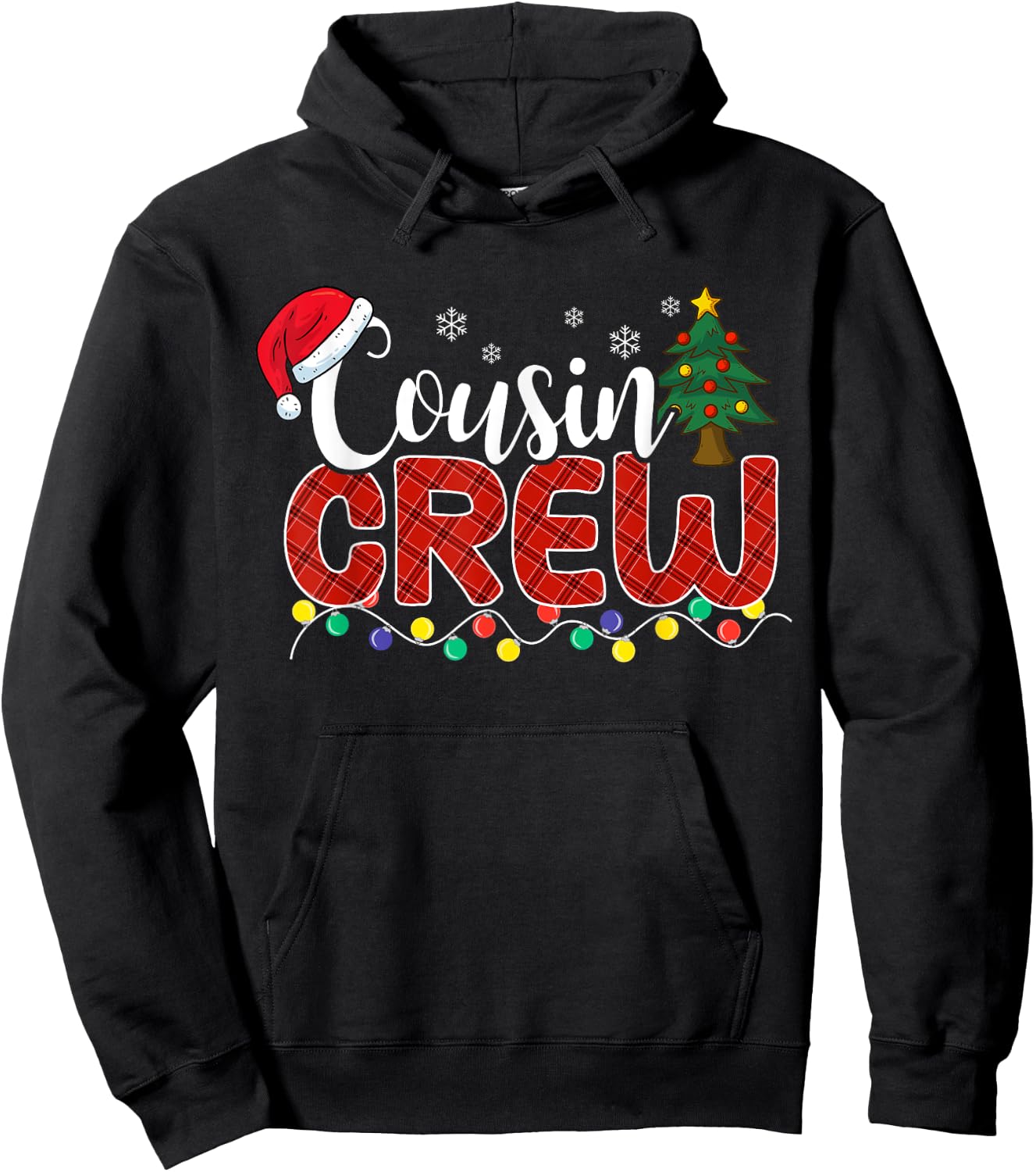 Christmas Cousin Crew Plaid Santa Family Matching Pajamas Hoodie - Hoodie | Black