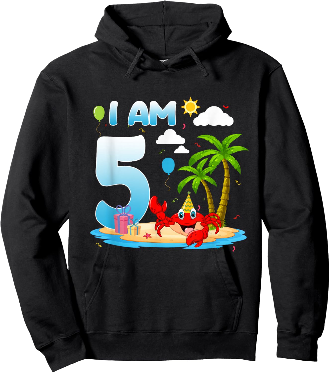 5th Birthday Crab Summer Beach 5 Year Old Bday Party Kids Hoodie - Hoodie | Black