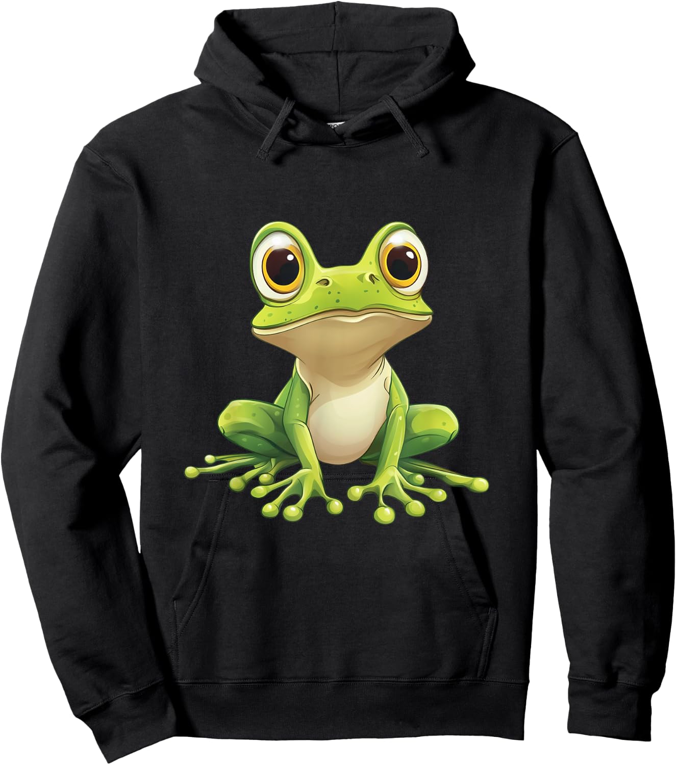 Funny Frog with Big Eyes - Frog Motif , black Hoodie - Hoodie | Black