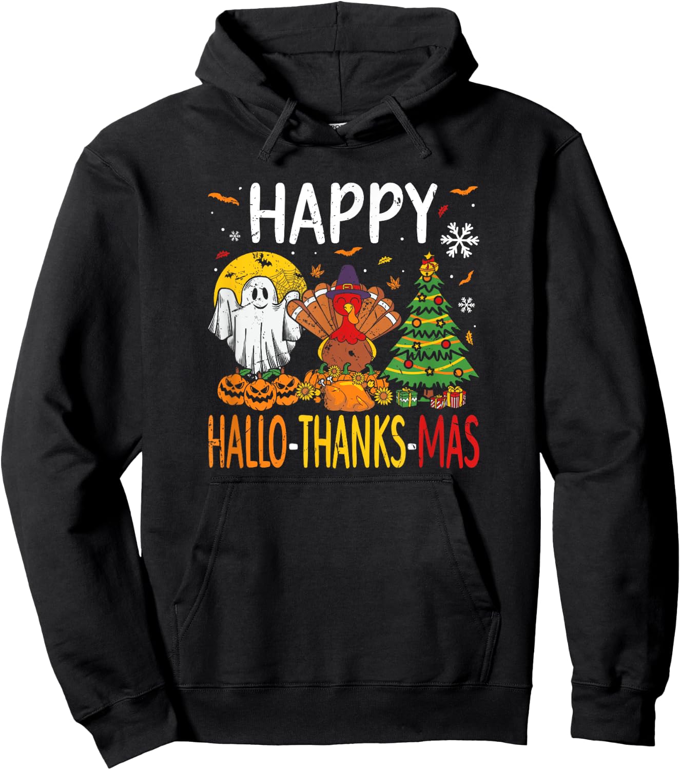 Hallothanksmas Halloween Thanksgiving Christmas Hoodie - Hoodie | Black