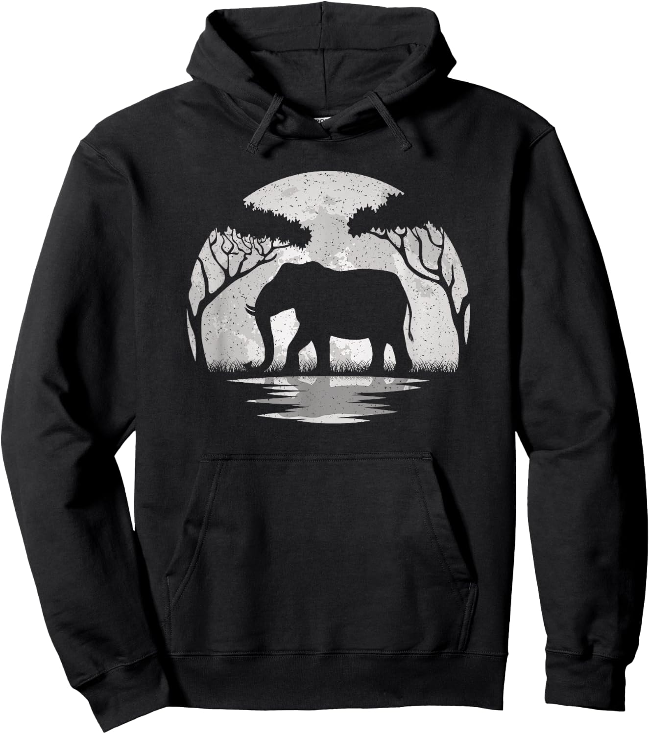 Elephant Moon Vintage Elephant Lover Wildlife Men Women Hoodie - Hoodie | Black