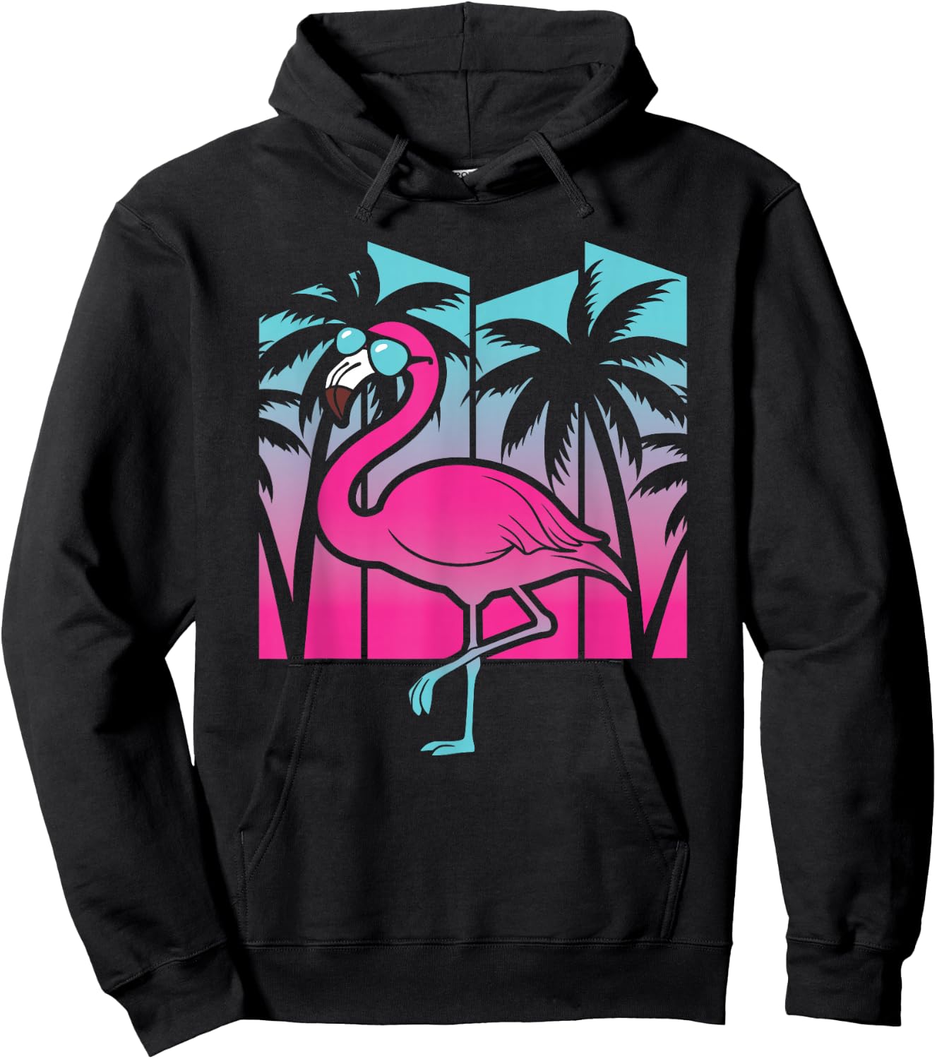 Flamingo Tropical Vaporwave Hawaiian Palm Trees Men Women Hoodie - Hoodie | Black