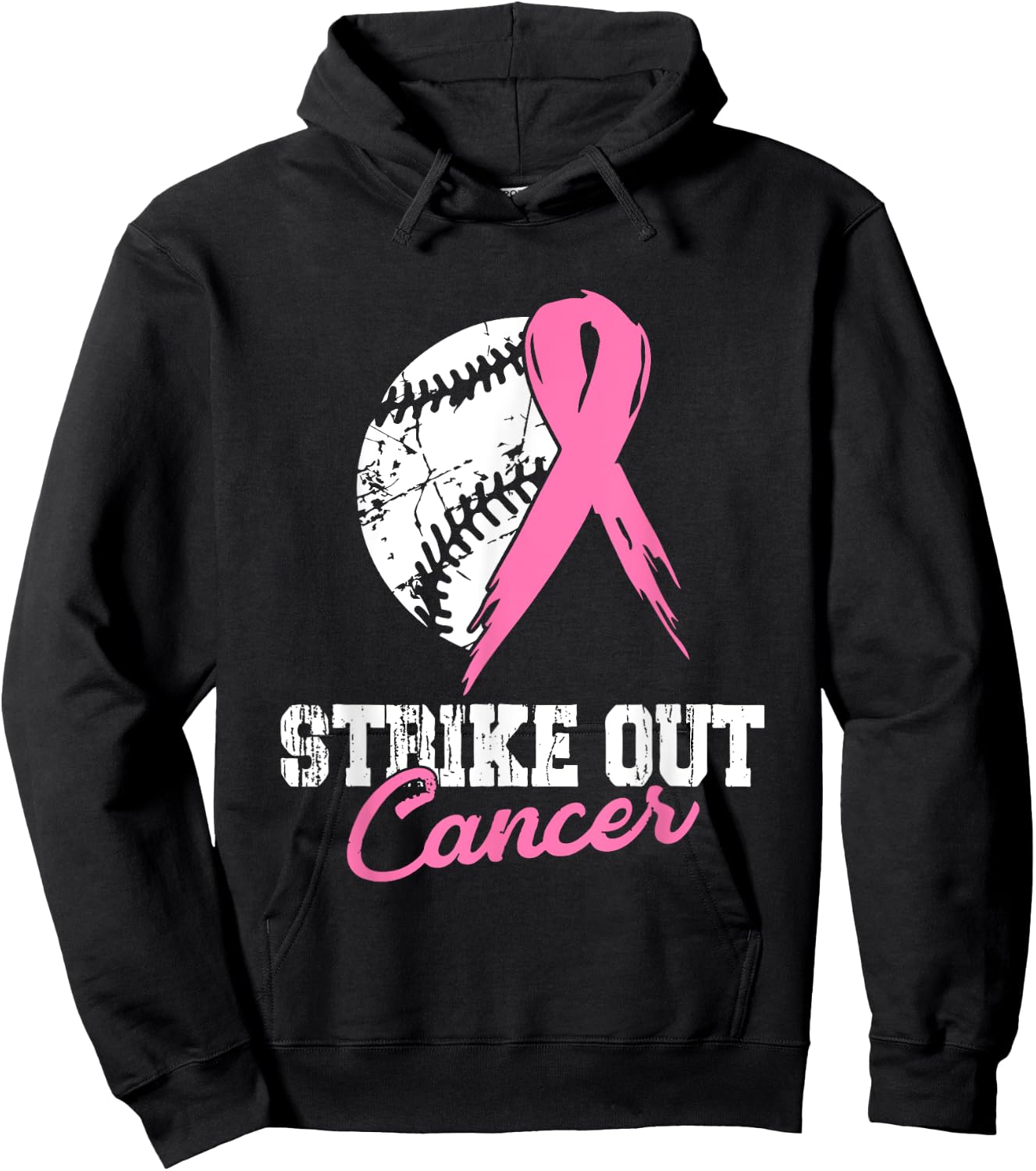 Strike Out Breast Cancer Awareness Pink Ribbon Baseball Hoodie - Hoodie | Black