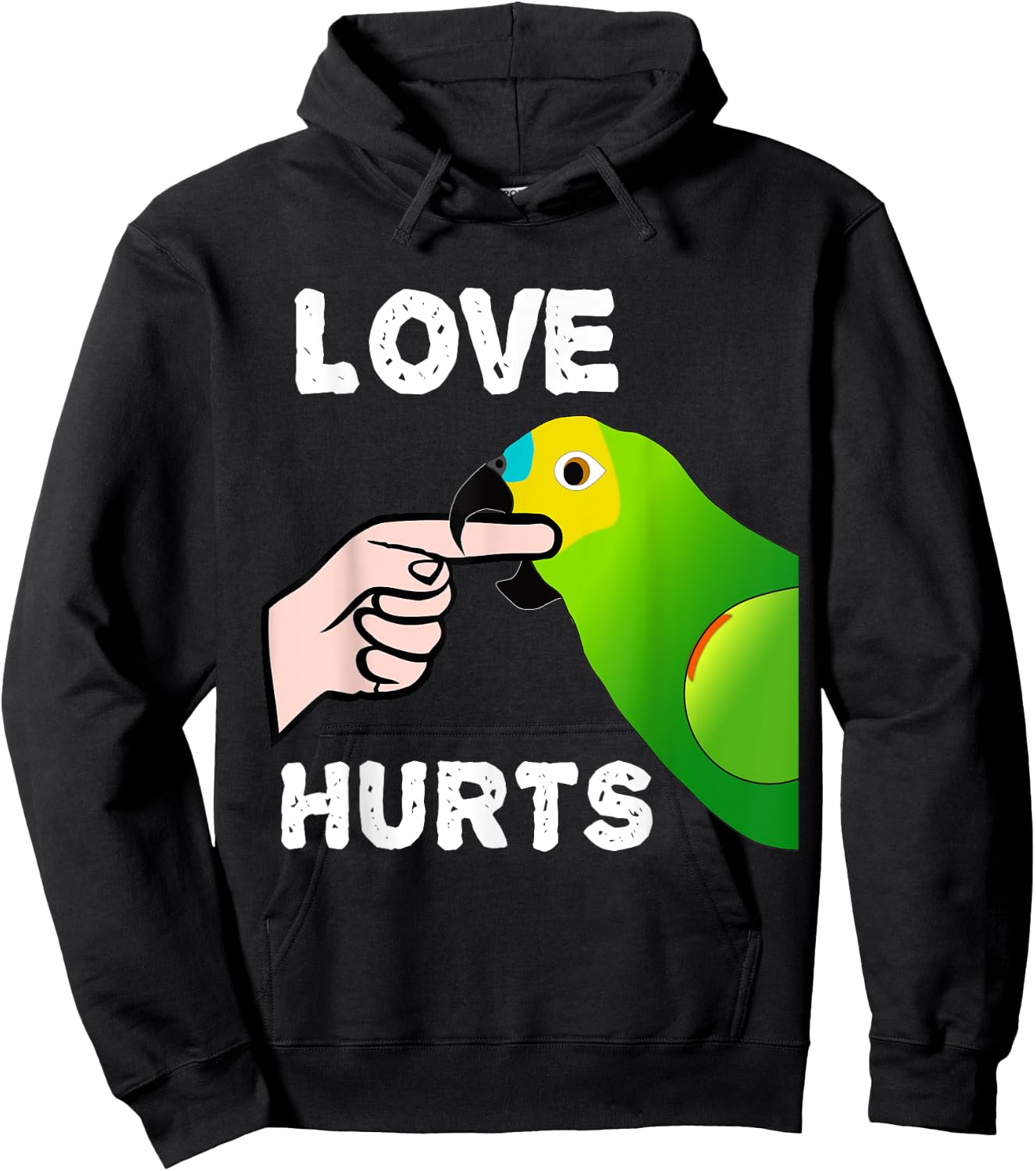 Love Hurts Blue Fronted Amazona Parrot Hoodie - Hoodie | Black