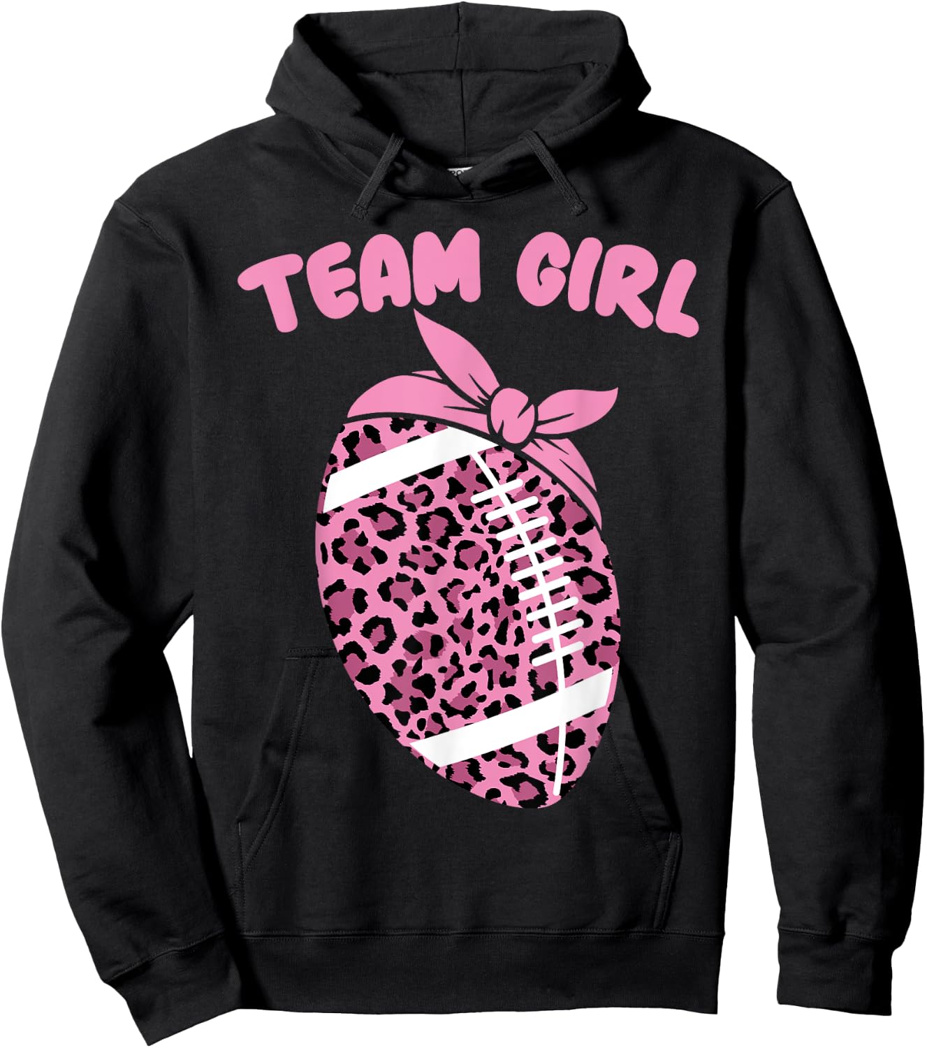 Team Girl Football Biggest Fan Cute Baby Shower 2026 Leopard Hoodie - Hoodie | Black