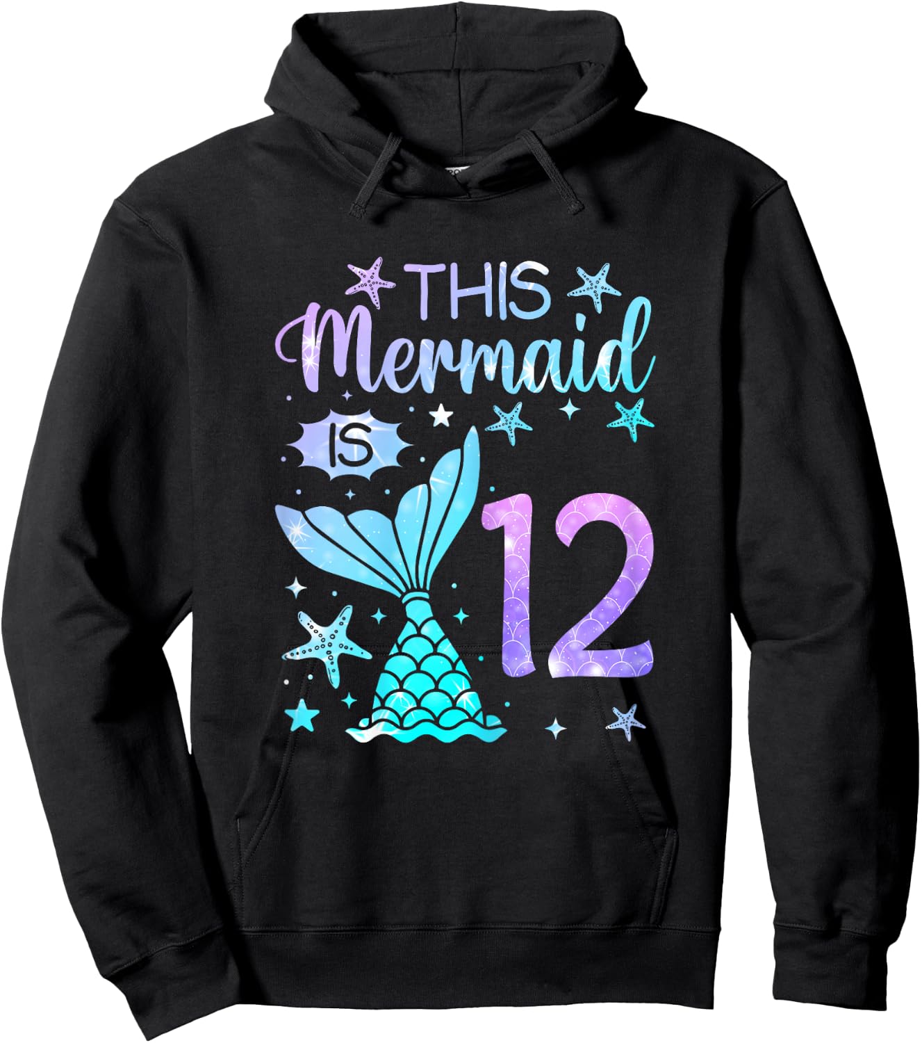 12th Birthday Shirt Girls 12yr 12 Year Old Mermaid Bday Hoodie - Hoodie | Black