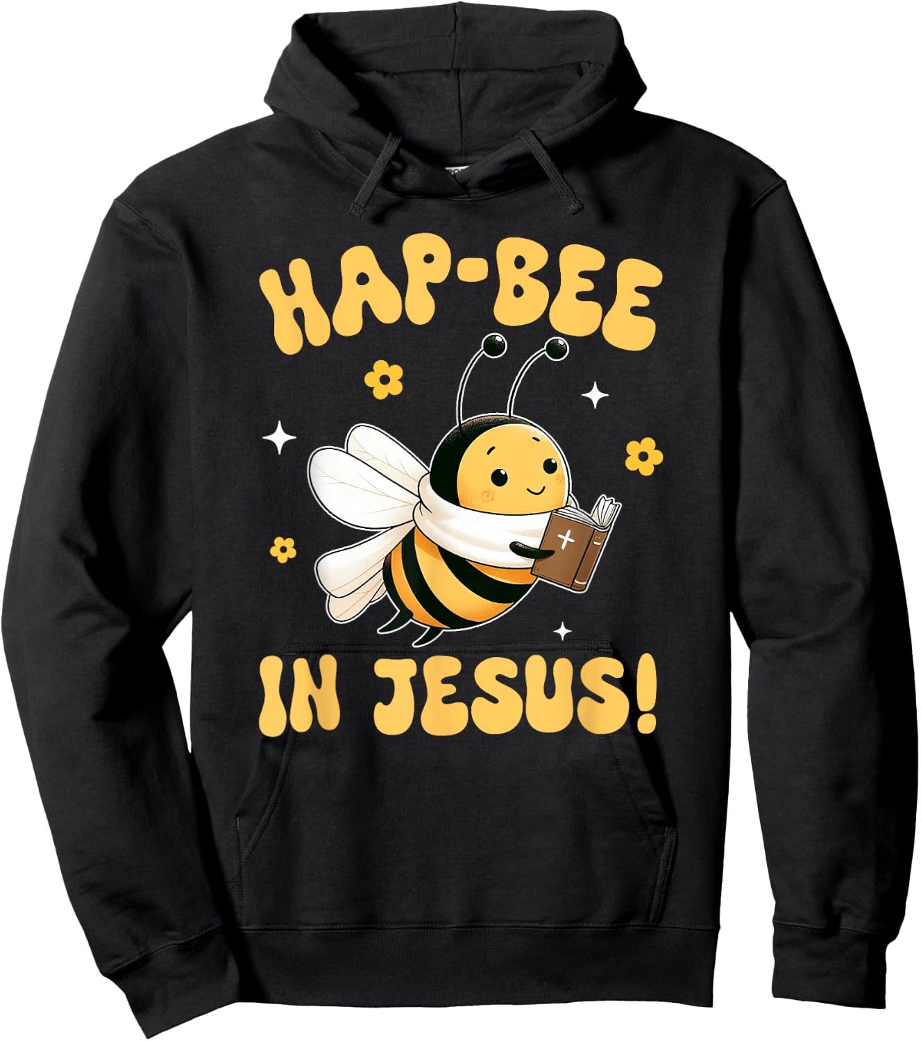 Buzzing Bee Christian HAP-BEE IN JESUS Christian Pun Hoodie - Hoodie | Black