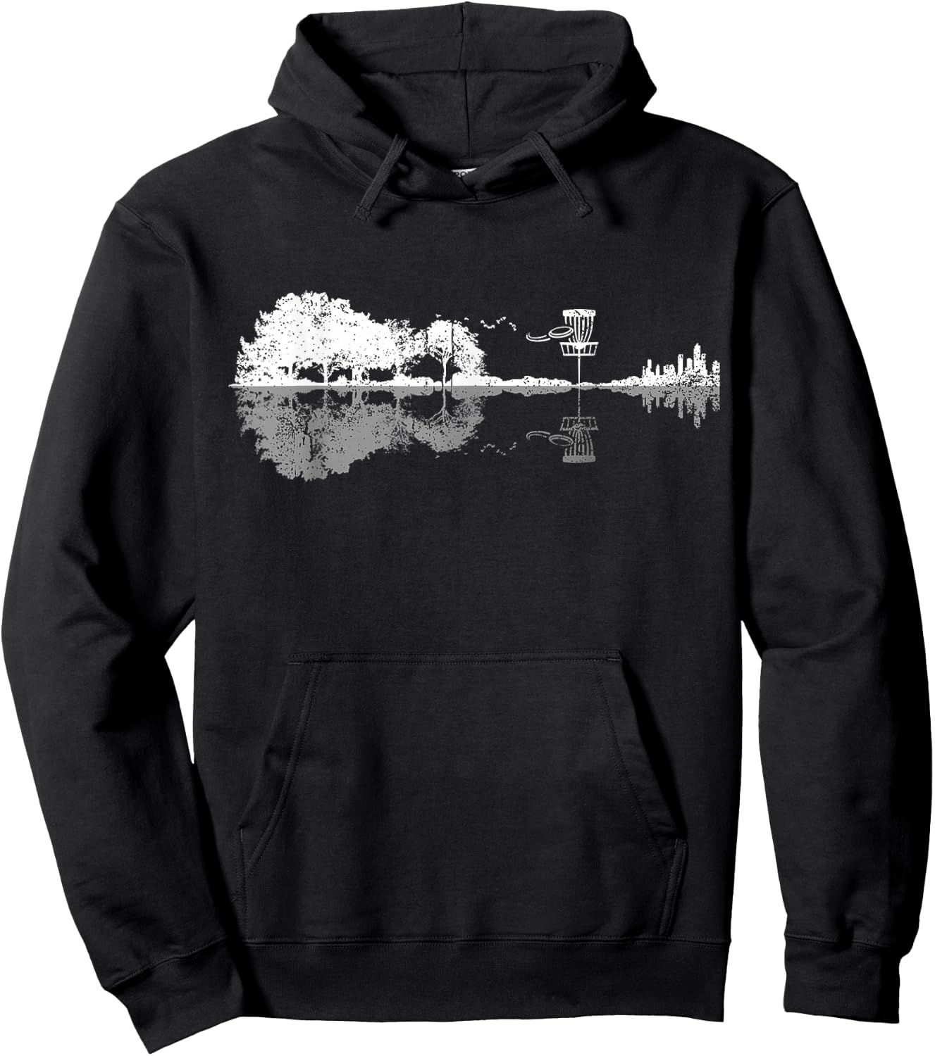 Disc Golf Sunset Guitar Guitarist Player Golfing Golfer Hoodie - Hoodie | Black