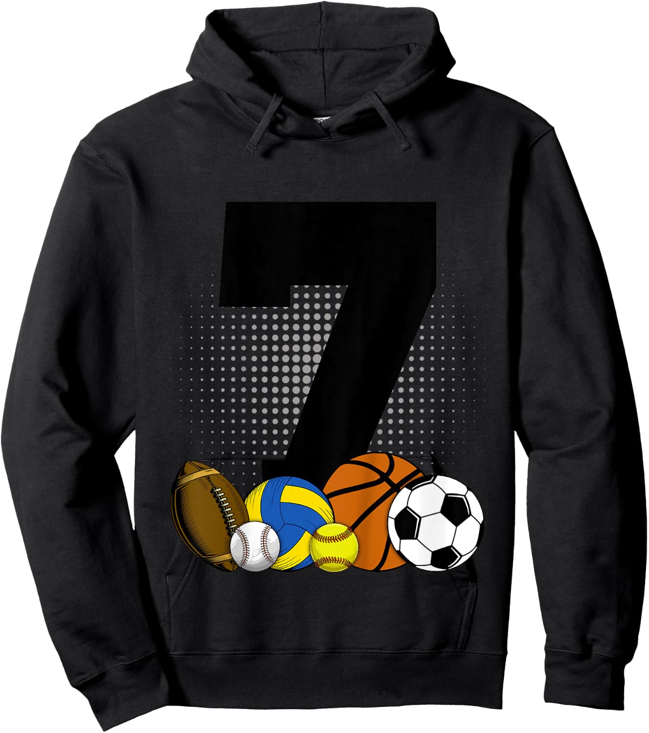 Kids 7th Birthday Sport Ball Kids Boys 7 years Old Birthday Hoodie - Hoodie | Black