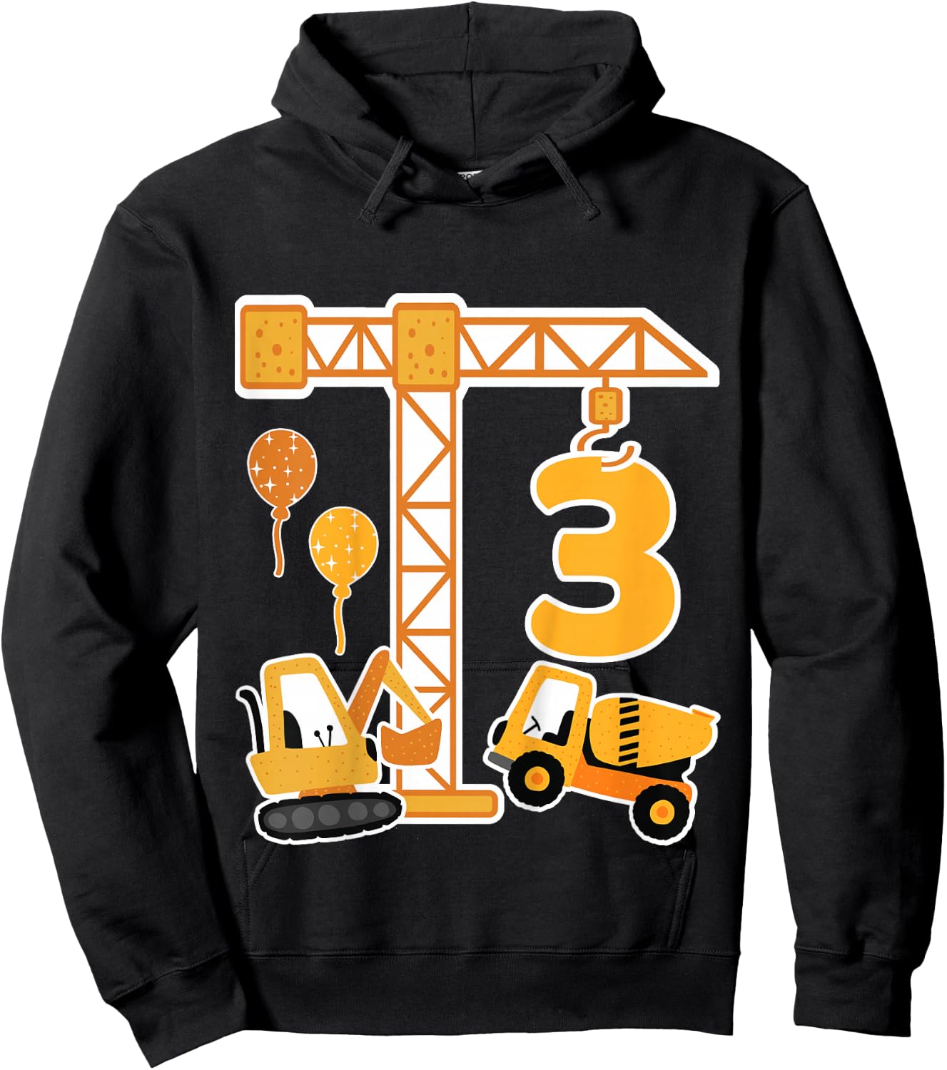 Child 3rd Birthday Excavator 3 Years Construction Boy Hoodie - Hoodie | Black