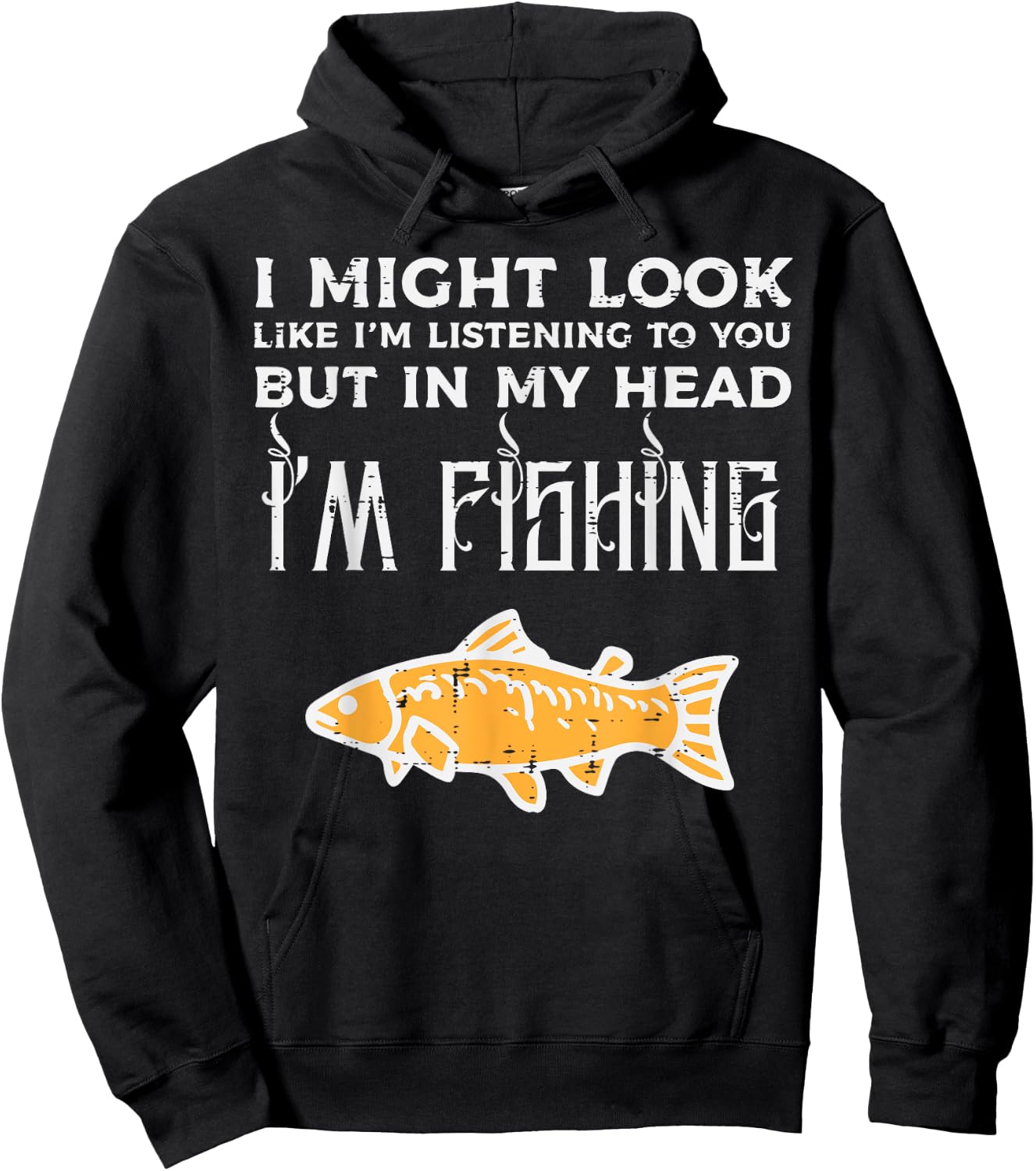 Might Look Like Listening Fishing Funny Angler Men Women Kid Hoodie - Hoodie | Black