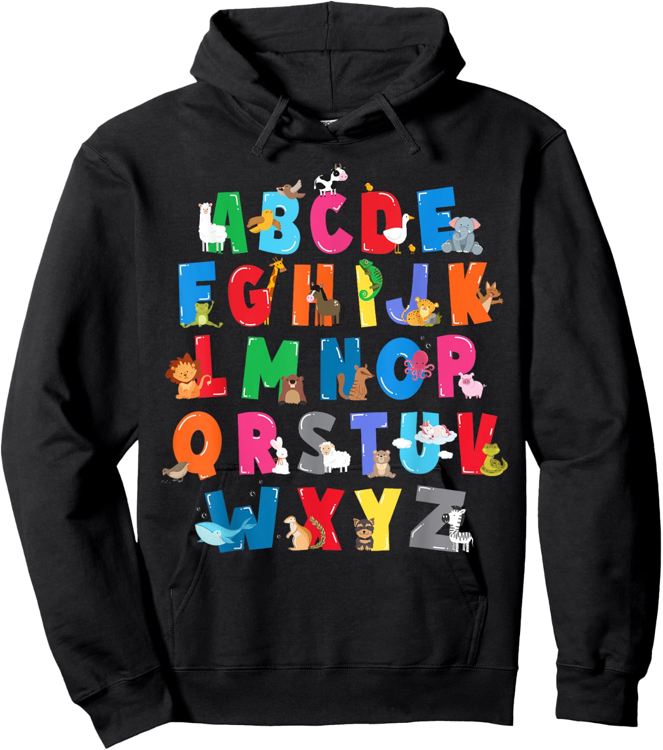 Funny Zoo Animal Alphabet ABCs Learning for Boys and Girls Hoodie - Hoodie | Black