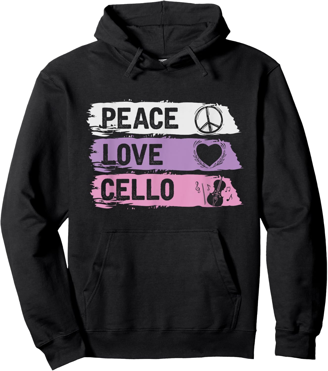 Hippie Cello Player Gift Peace Love Cello Hoodie - Hoodie | Black