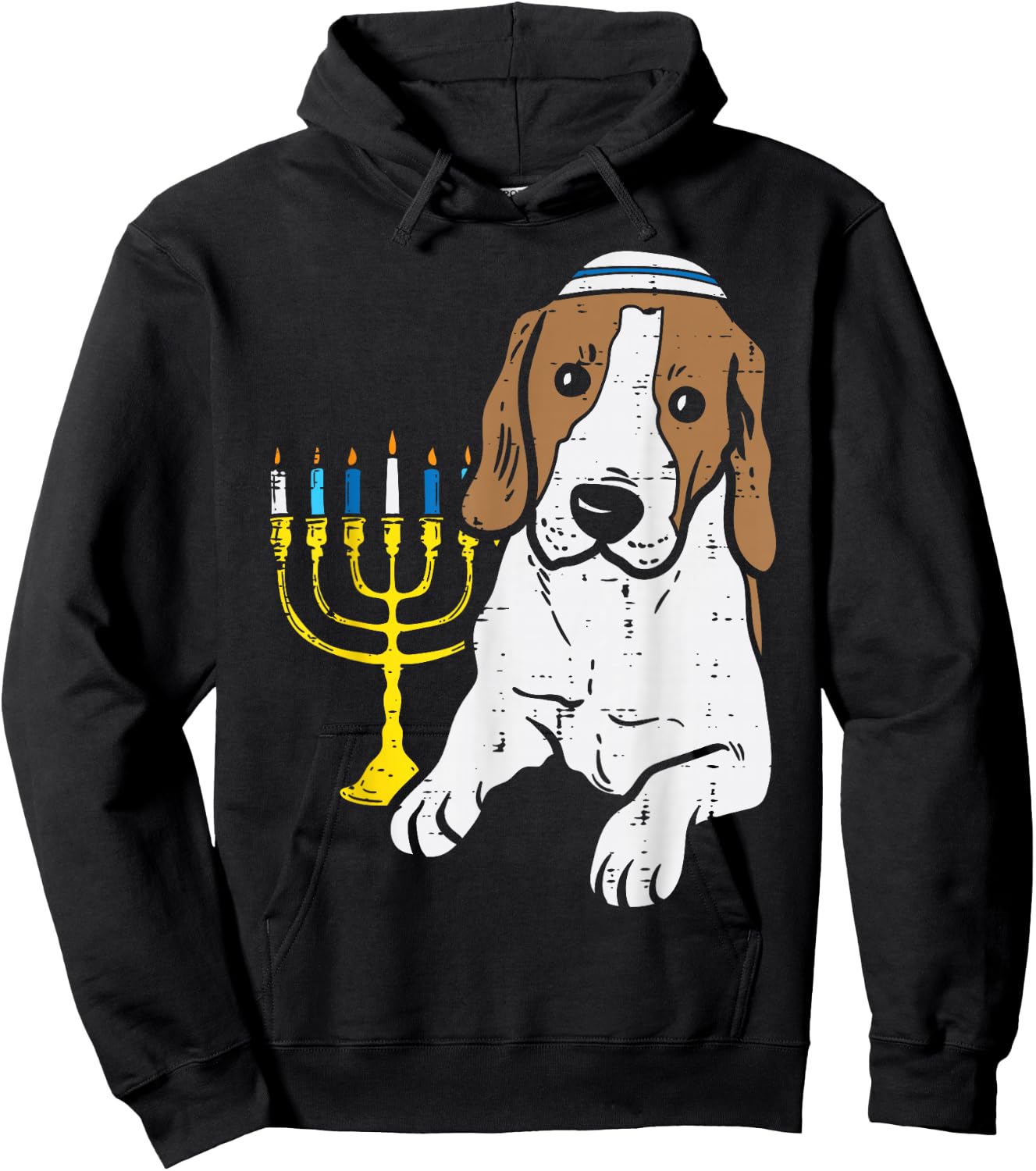 Jewish Beagle Dog Menorah Hanukkah Pajamas Chanukah PJs Hoodie - Hoodie | Black