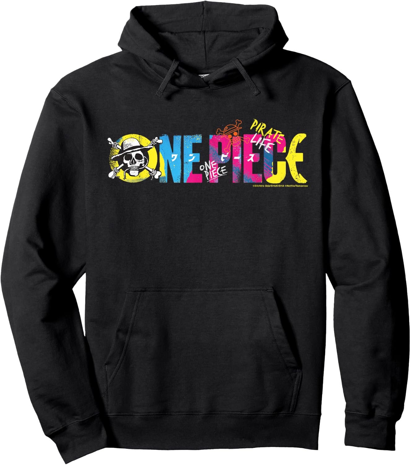 One Piece Anime Pirate Life Straw Hat Logo Pirates , Black, S Hoodie - Hoodie | Black