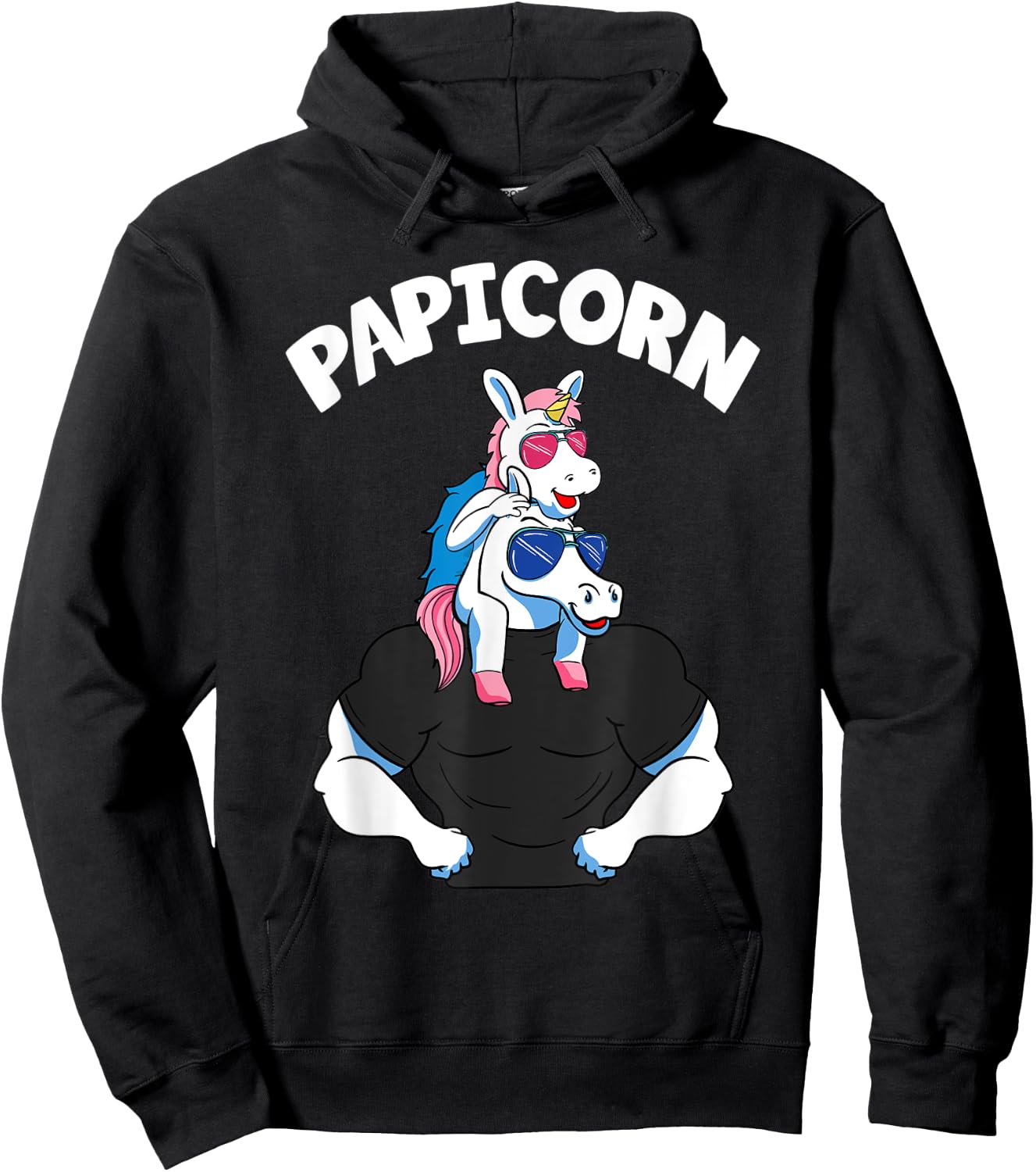 Papicorn 1 Kid Papi Pink Unicorn Hispanic Father Daughter Hoodie - Hoodie | Black