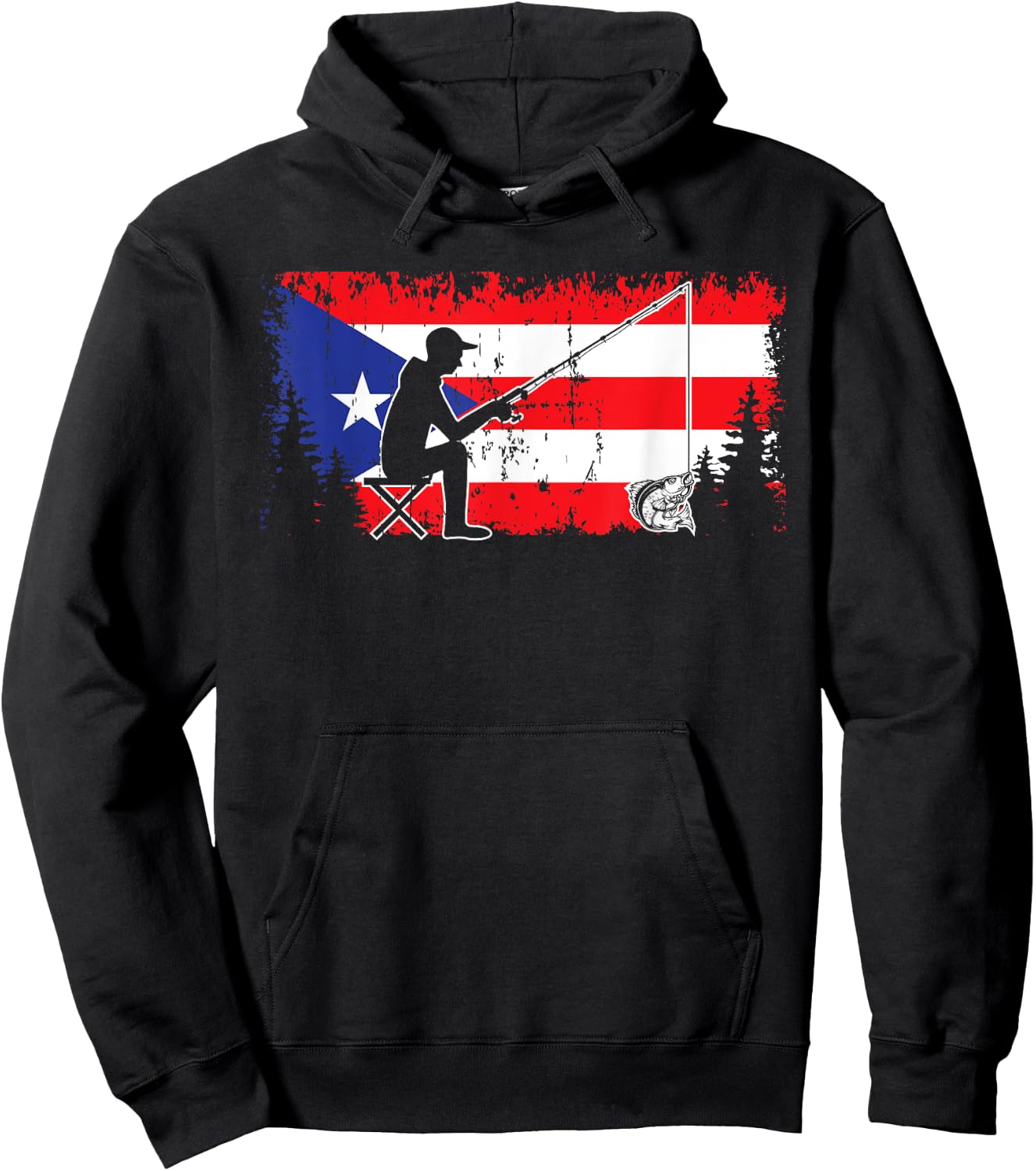 Puerto Rico Flag Cool Dad Fishing Design Fisherman Father Hoodie - Hoodie | Black