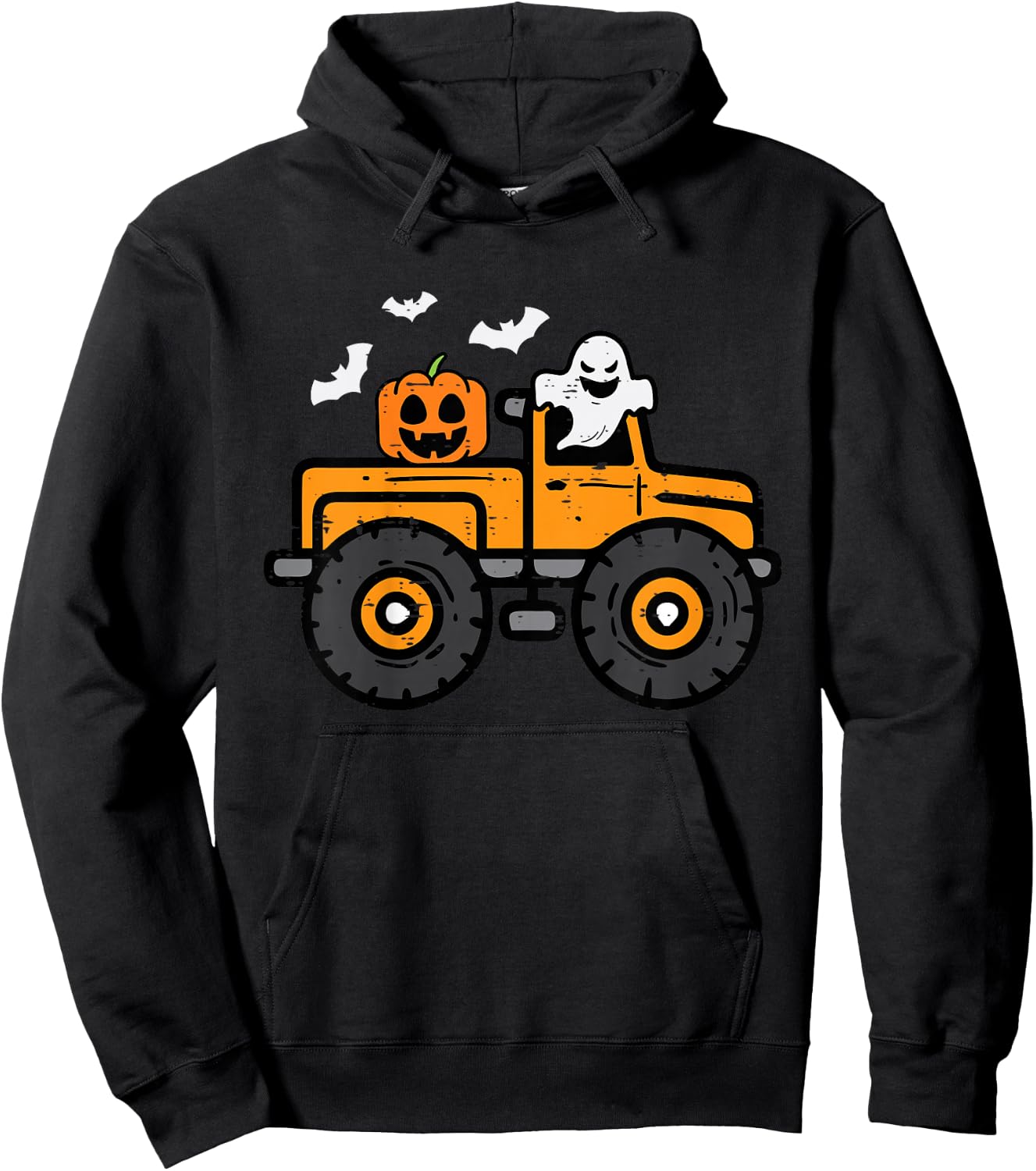 Kids Monster Truck Ghost Pumpkin Halloween Costume Toddler Boys Hoodie - Hoodie | Black