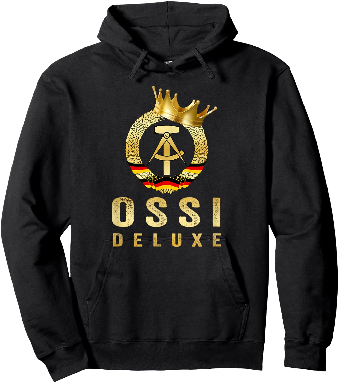 Ossi Delxue – Golden GDR Crest with Crown – East Germany , black Hoodie - Hoodie | Black