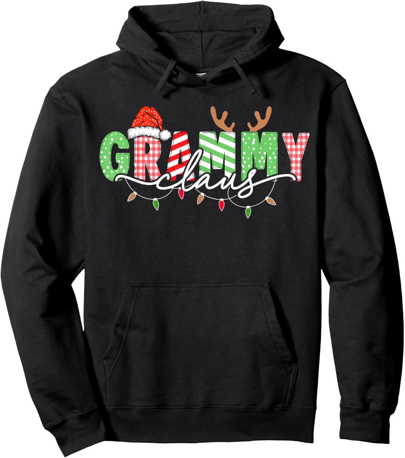 Grammy Claus Xmas Christmas Lights Pajama Family Matching Hoodie - Hoodie | Black