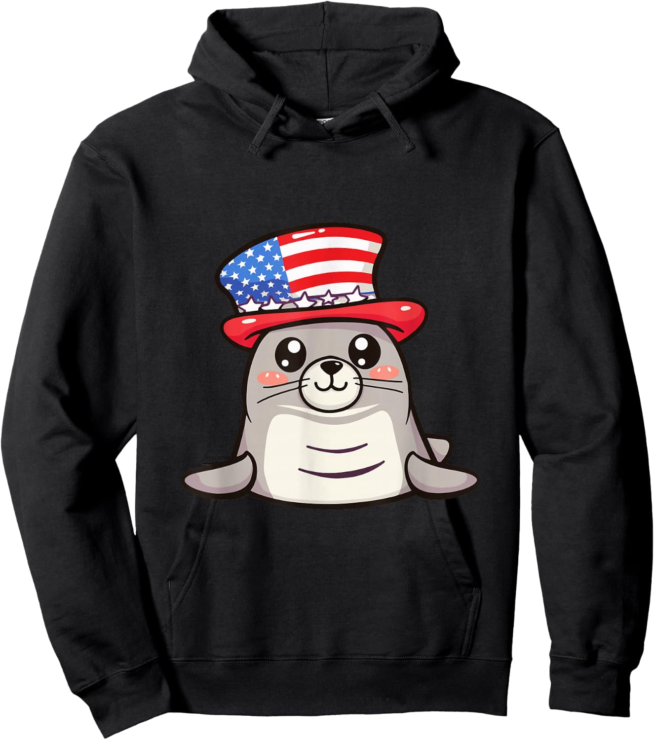Cute Seal USA Flag | 4th Of July Hoodie - Hoodie | Black