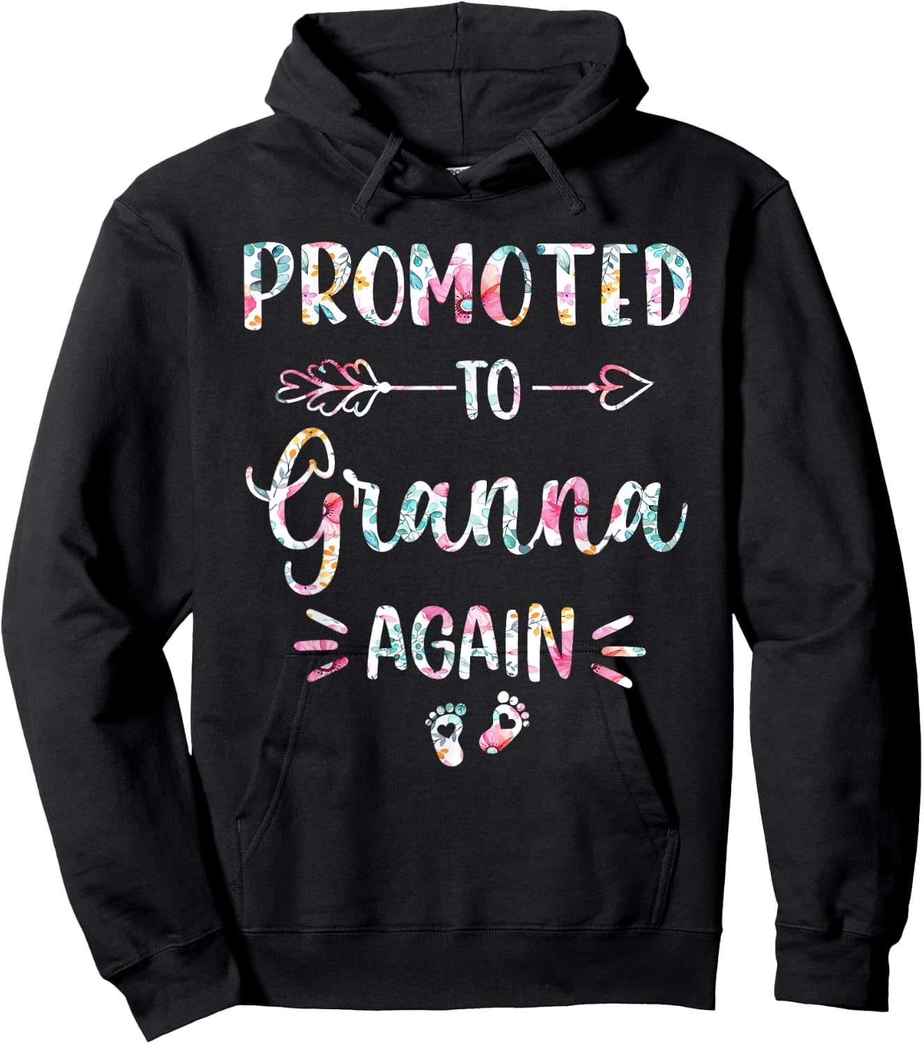 Promoted To Granna Again Flower Cute Hoodie - Hoodie | Black