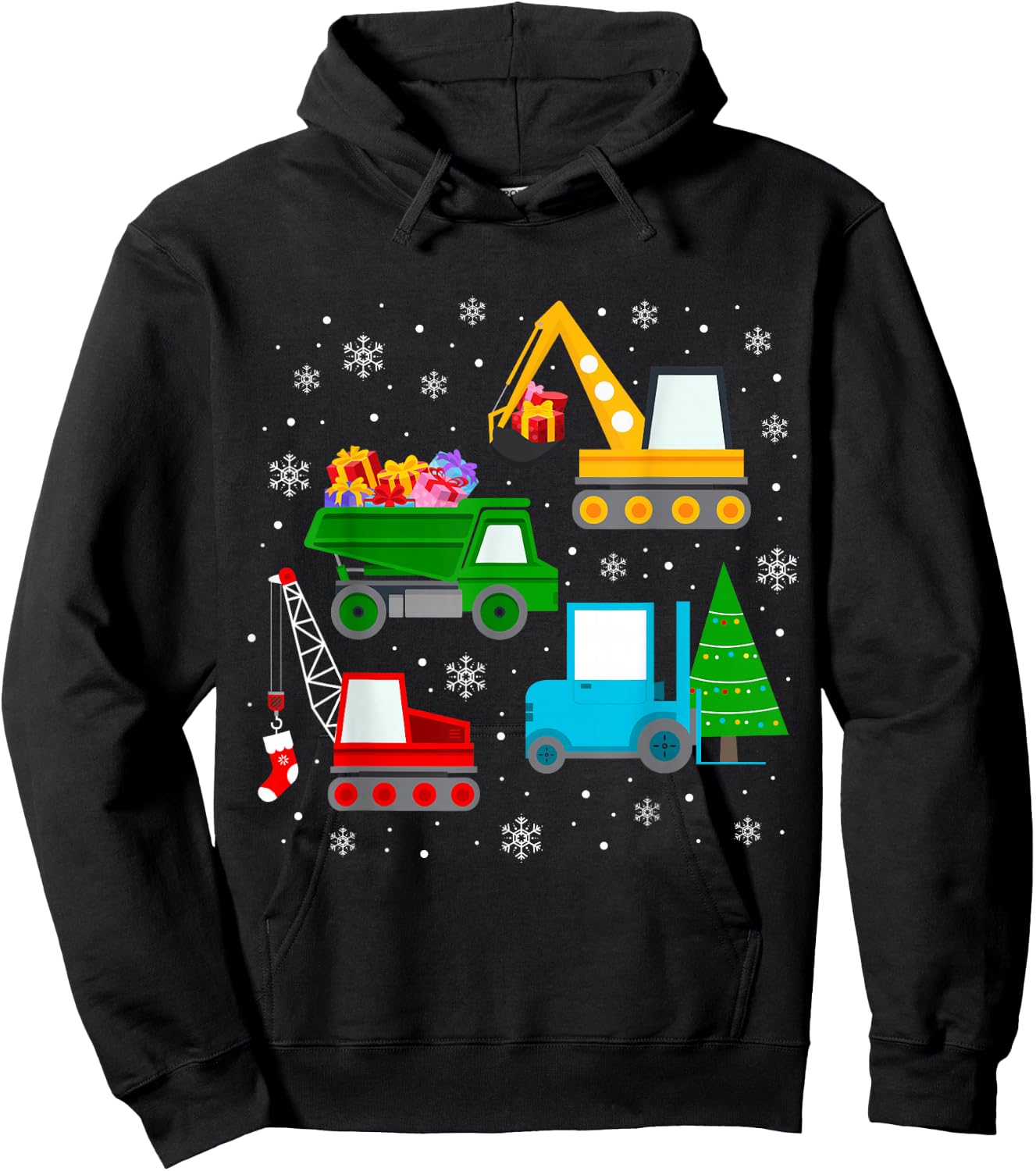 Boys Christmas Shirt Kids Toddler Construction Vehicles Xmas Hoodie - Hoodie | Black