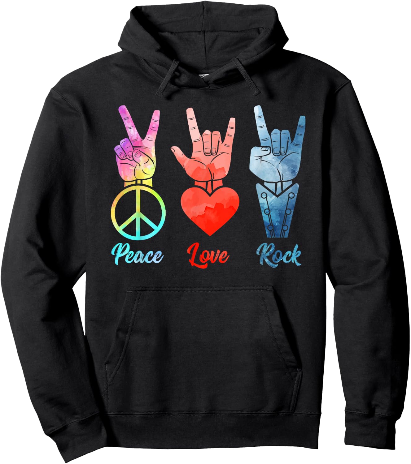 Peace Love Rock & Roll Vintage Peace Loving Musician Hoodie - Hoodie | Black