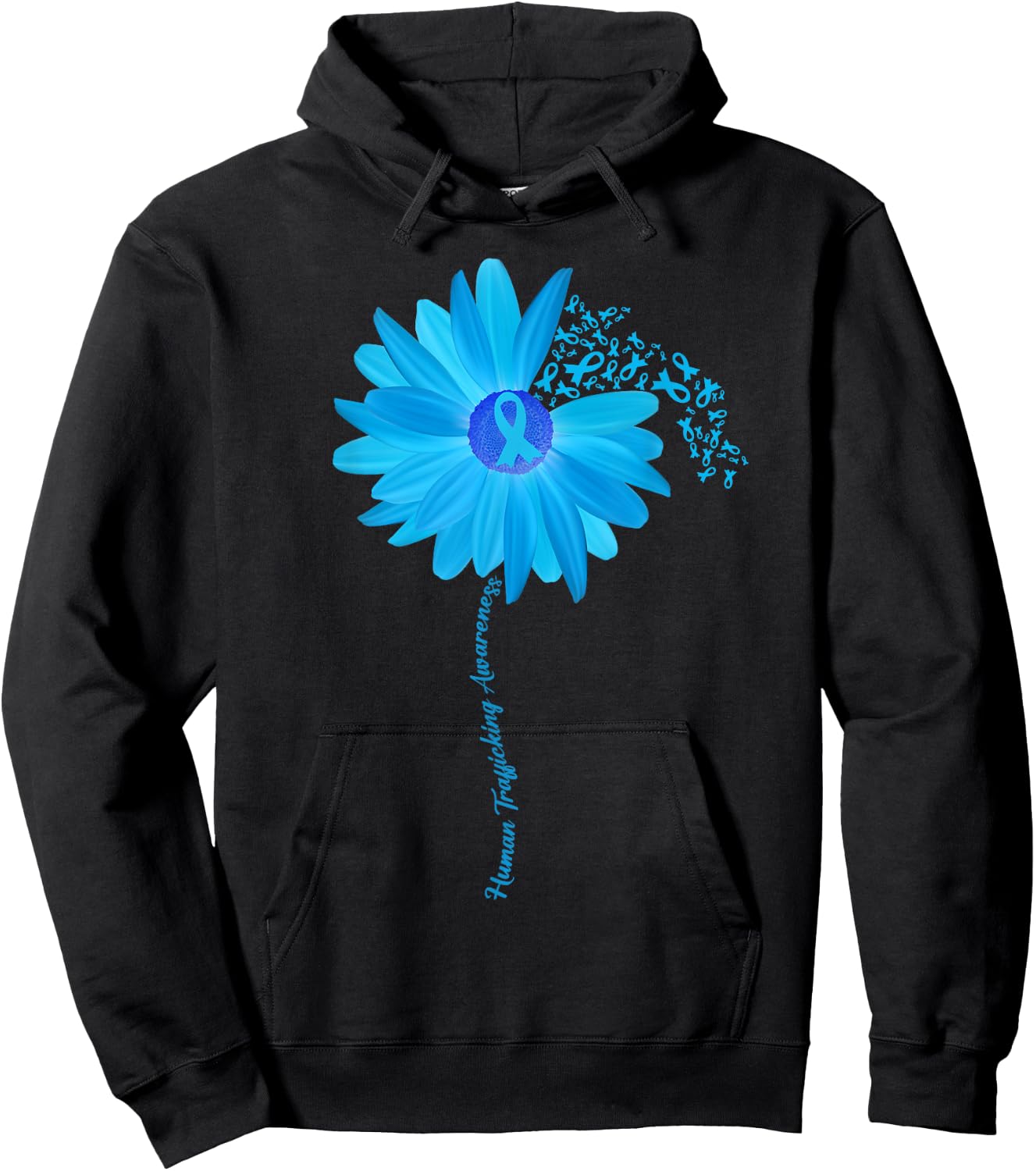 Sunflower Human Trafficking Awareness blue Ribbon Hoodie - Hoodie | Black