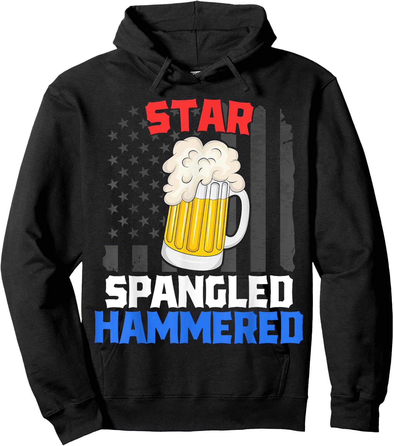 Patriotic Beer Drinking Star Spangled Hammered 4th of July Hoodie - Hoodie | Black