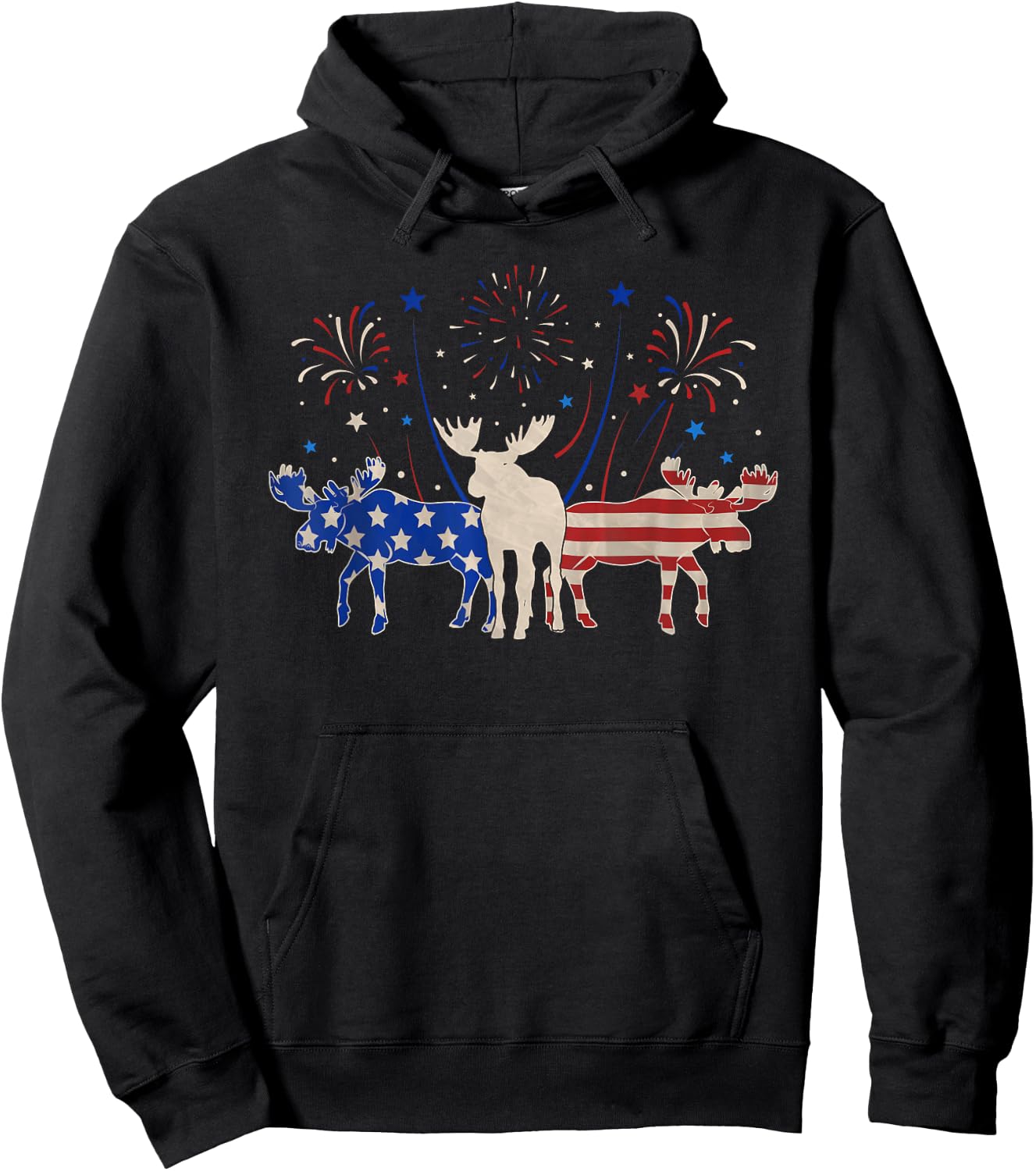 Three Moose 4th of July Patriotic American Flag Hoodie - Hoodie | Black