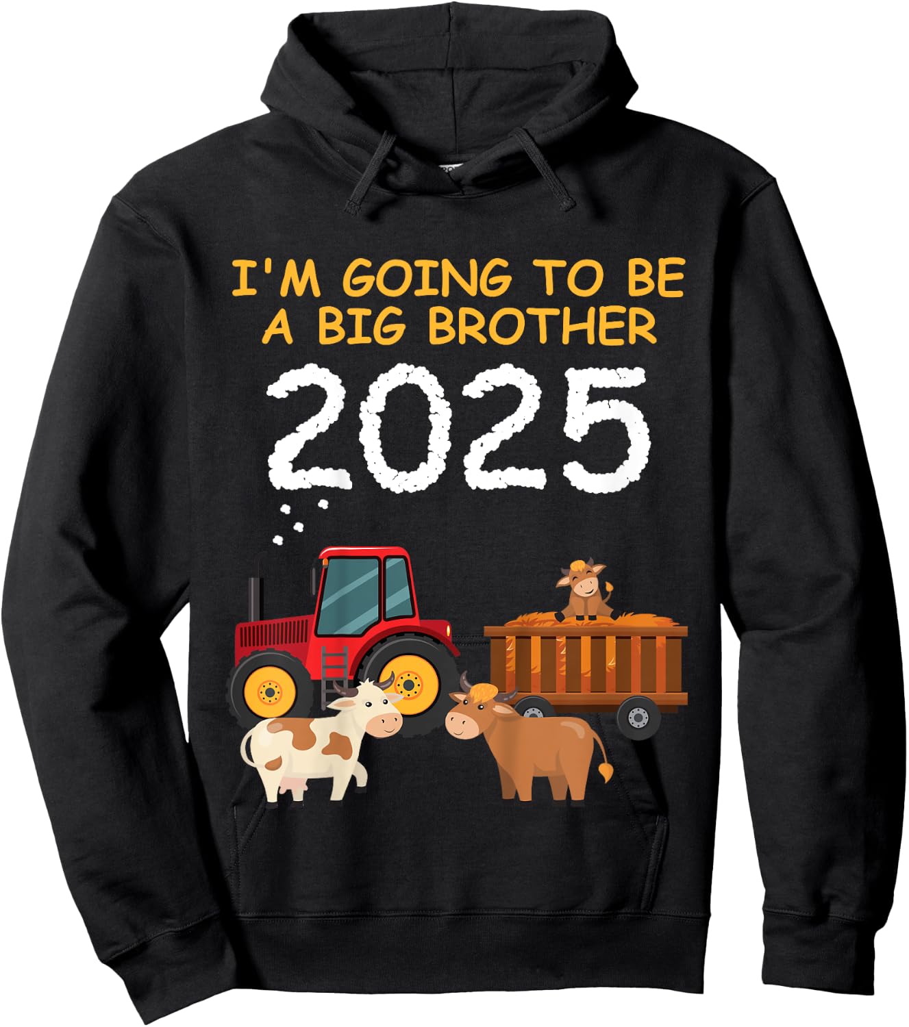 Kids Tractor with cow I'm going to be a big brother 2025 Hoodie - Hoodie | Black