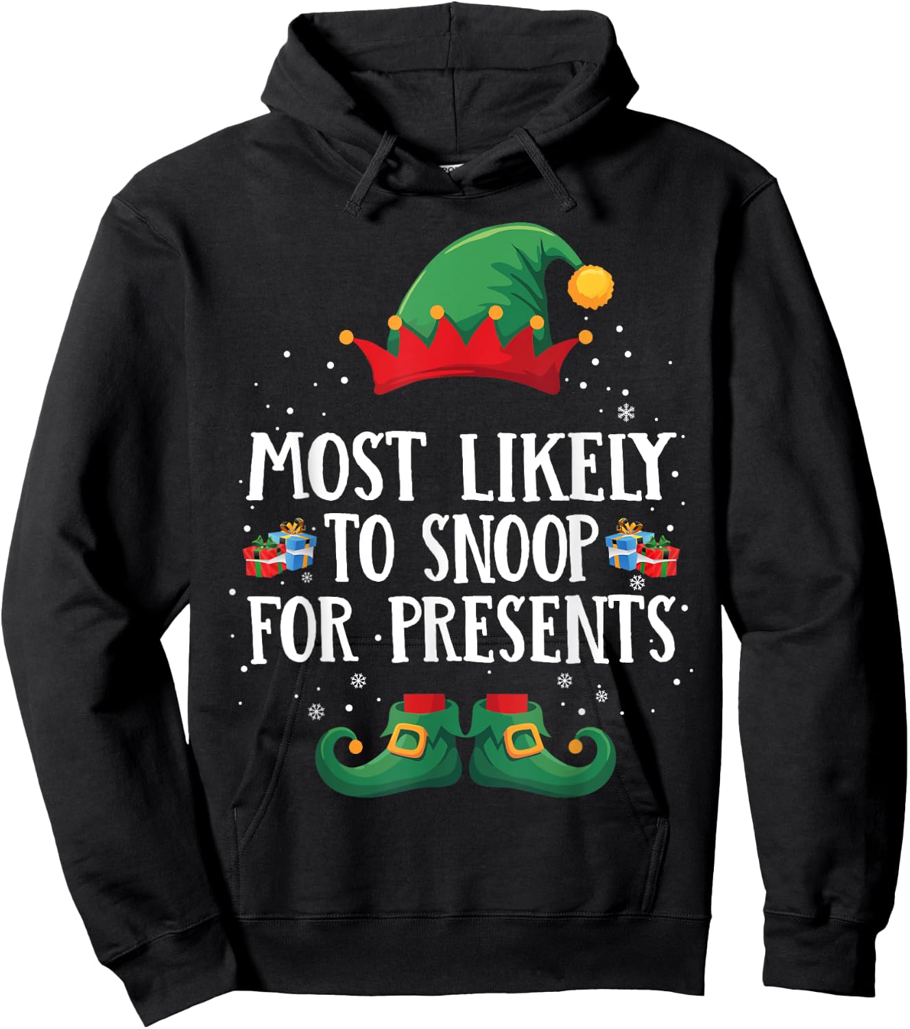 Most Likely To Snoop For Presents Matching Christmas Elf Hoodie - Hoodie | Black