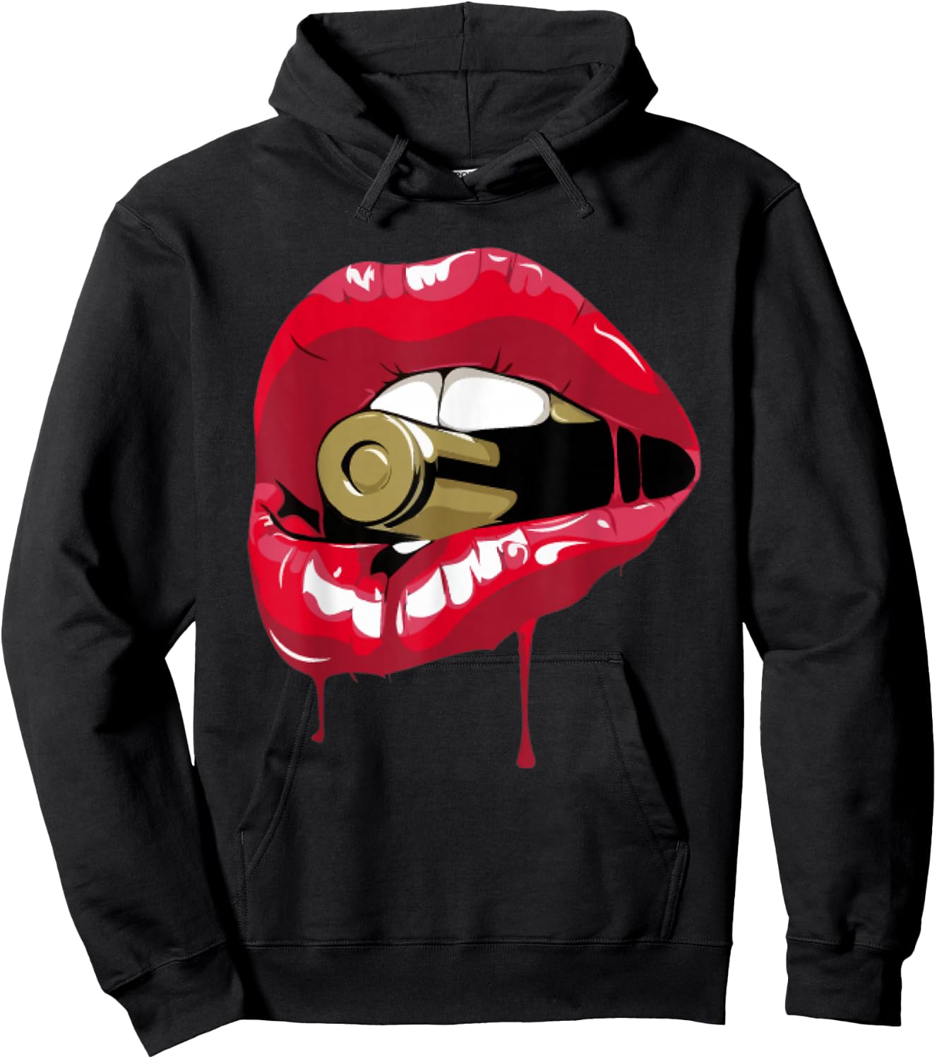 Red Lips Bullet Biting Hoodie - Hoodie | Black