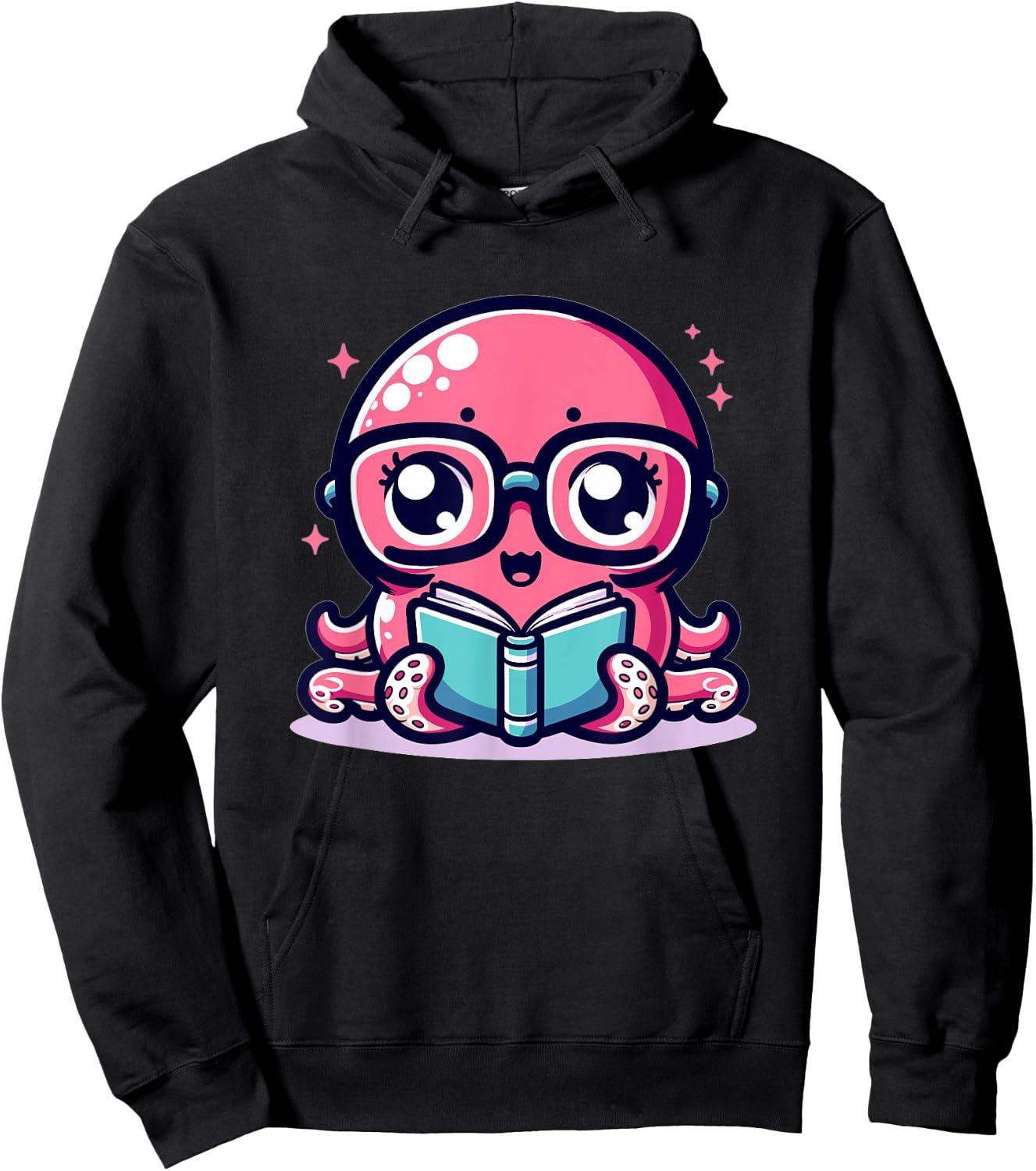 Adorable Book Lover Octopus With Reading Glasses Cute Hoodie - Hoodie | Black
