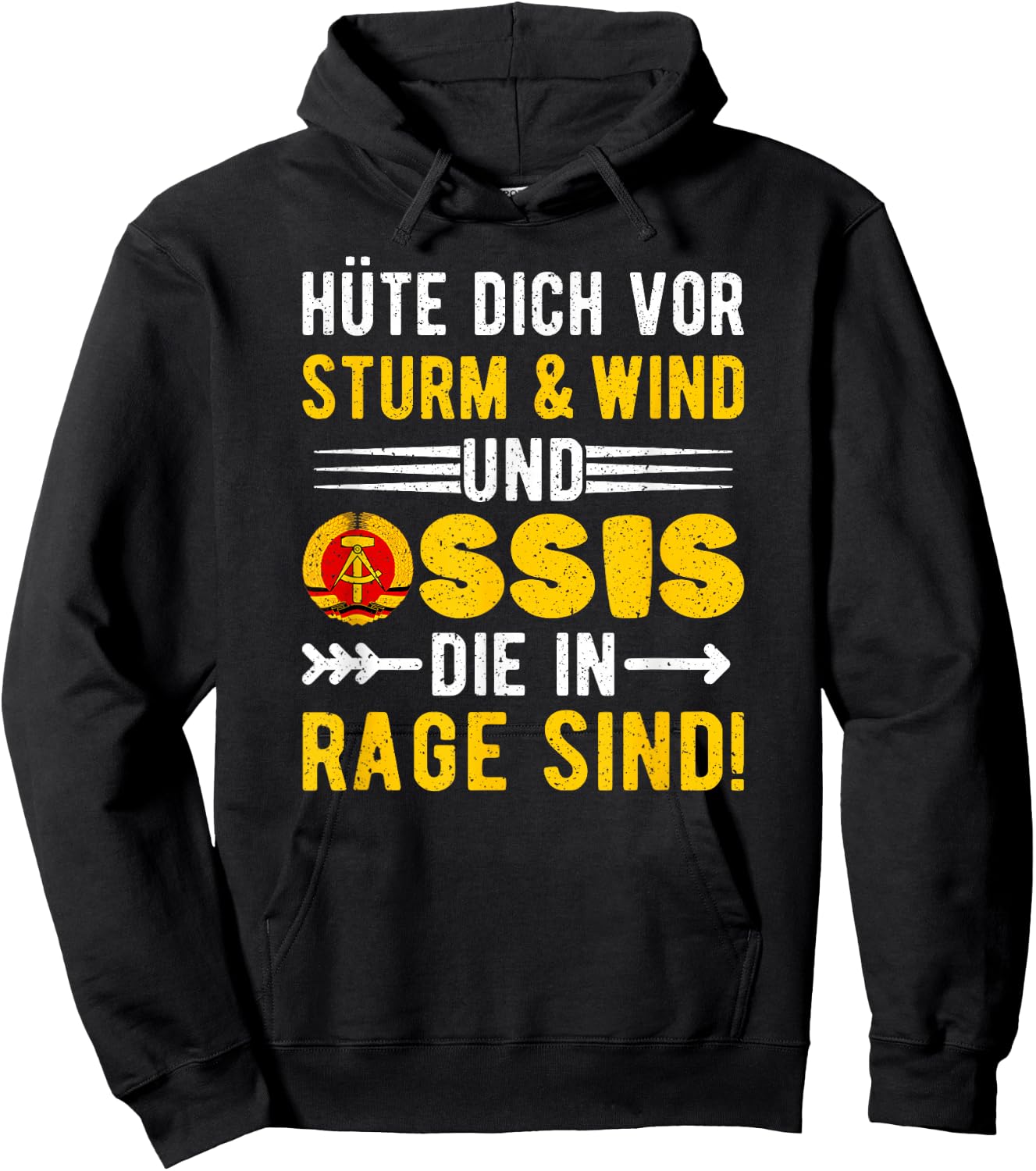 Hüte Dich Vor Sturm Und Wind Und Ossis, Osten, DDR Spruch Hoodie - Hoodie | Black