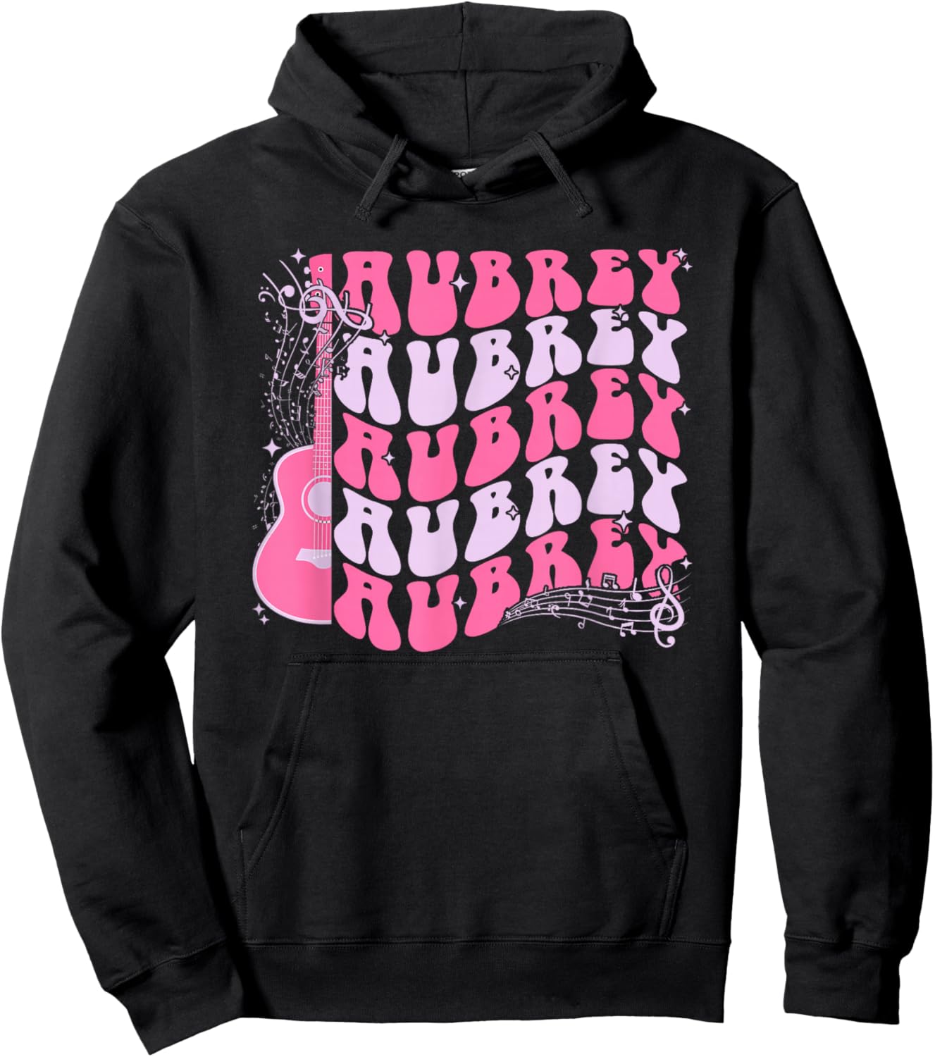 Girl Retro AUBREY First Name Personalized Pink Groovy Hoodie - Hoodie | Black